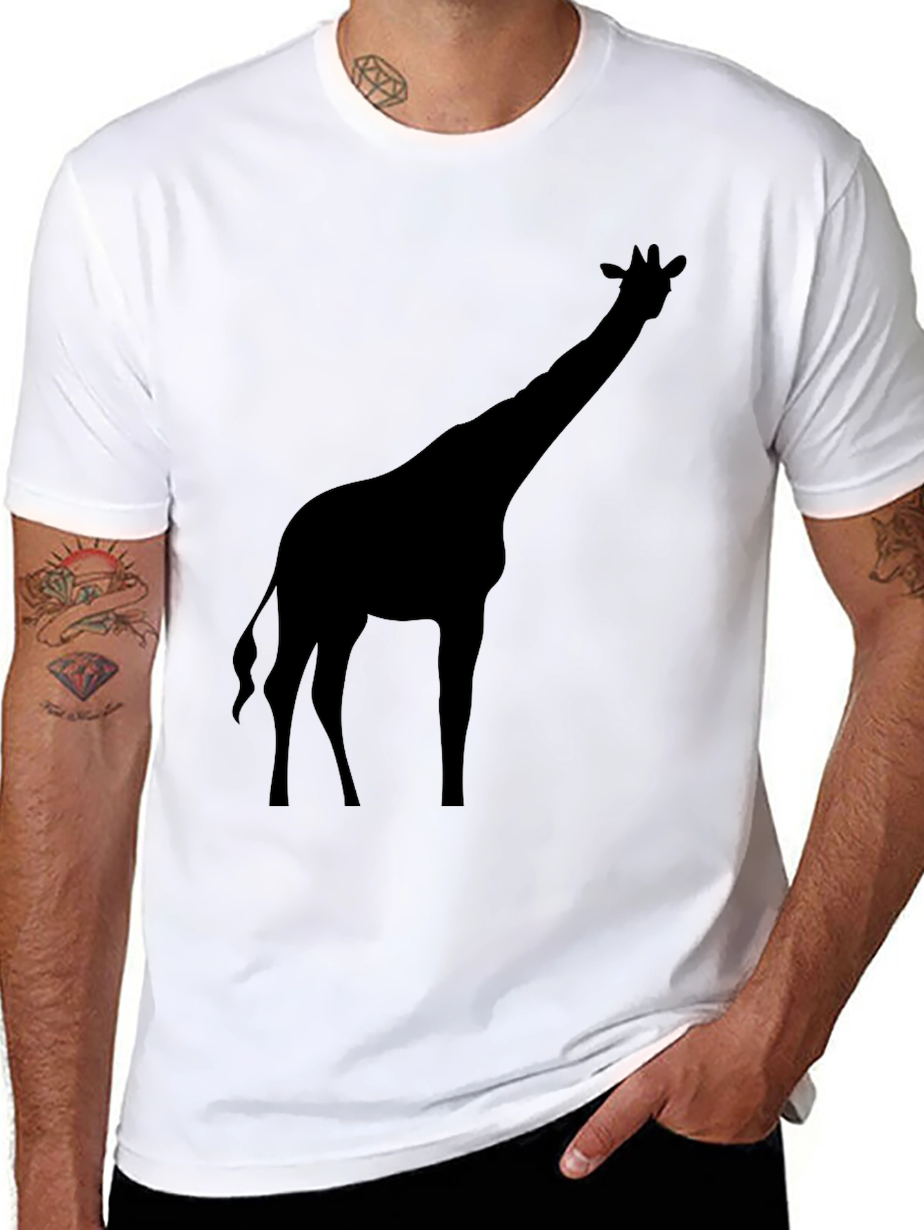 Giraffe Silhouette Graphic Tee - Black Cotton T-Shirt