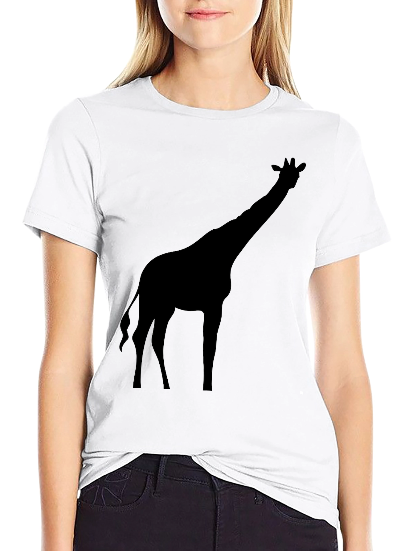 Giraffe Silhouette Graphic Tee - Black Cotton T-Shirt