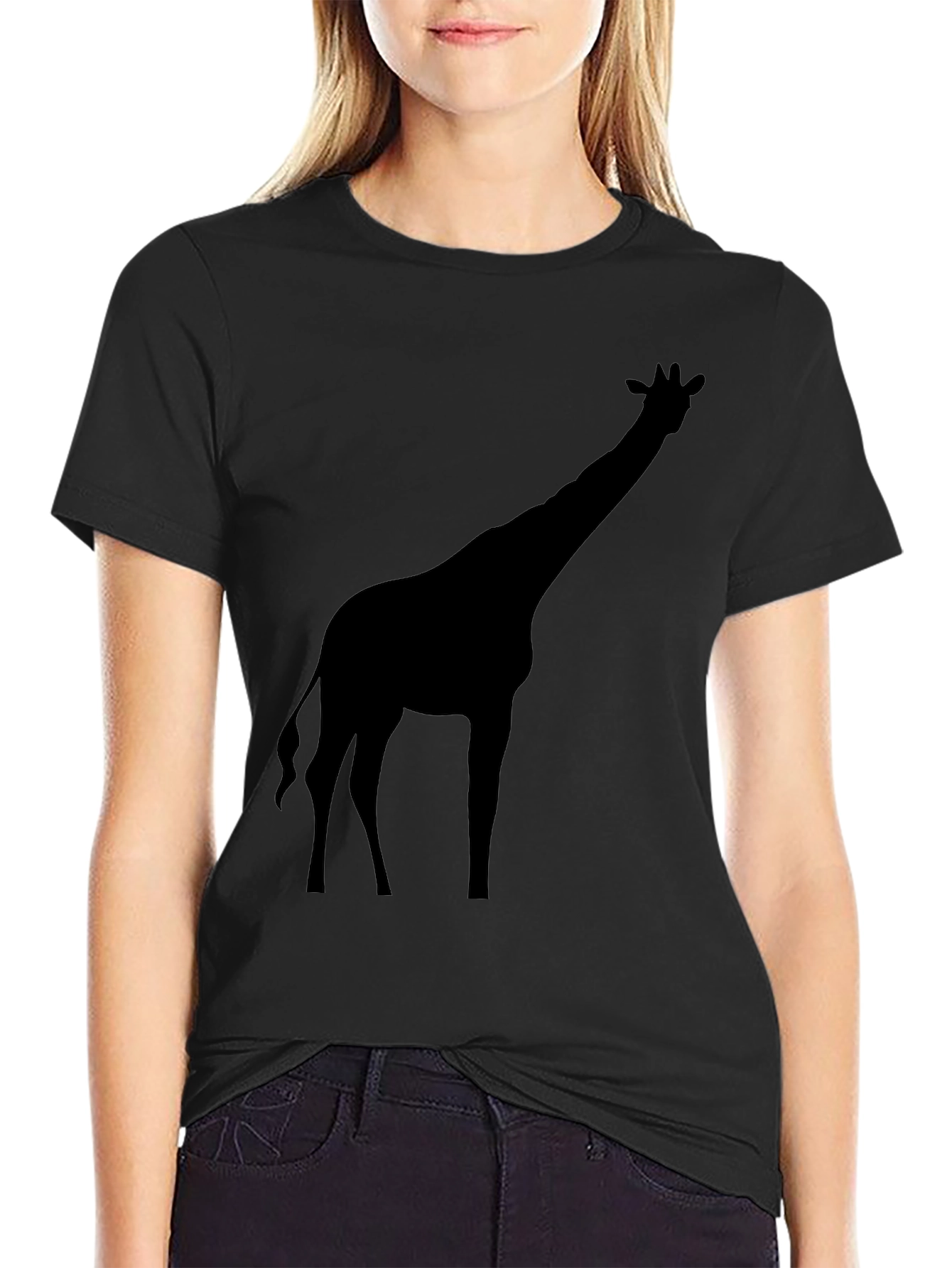 Giraffe Silhouette Graphic Tee - Black Cotton T-Shirt