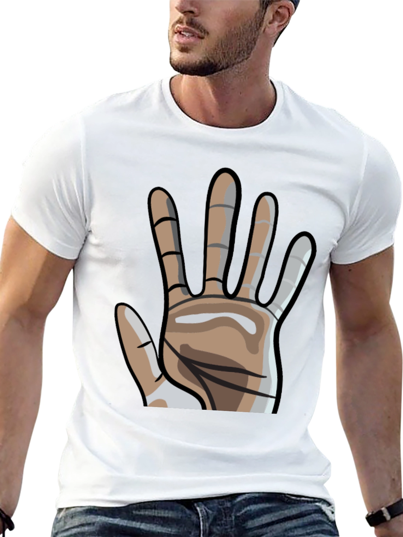 Graphic Hand Print Crew Neck T-Shirt