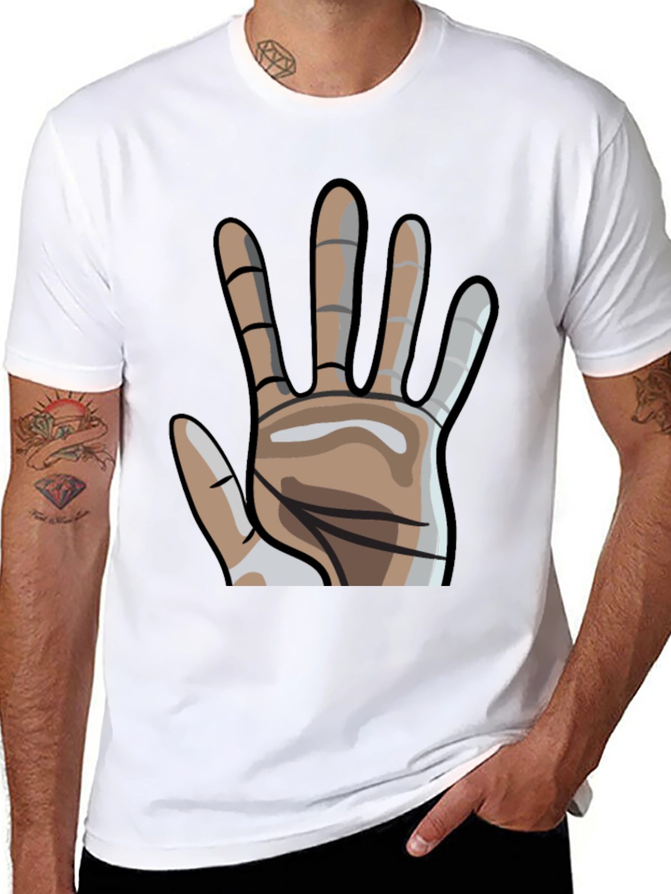 Graphic Hand Print Crew Neck T-Shirt