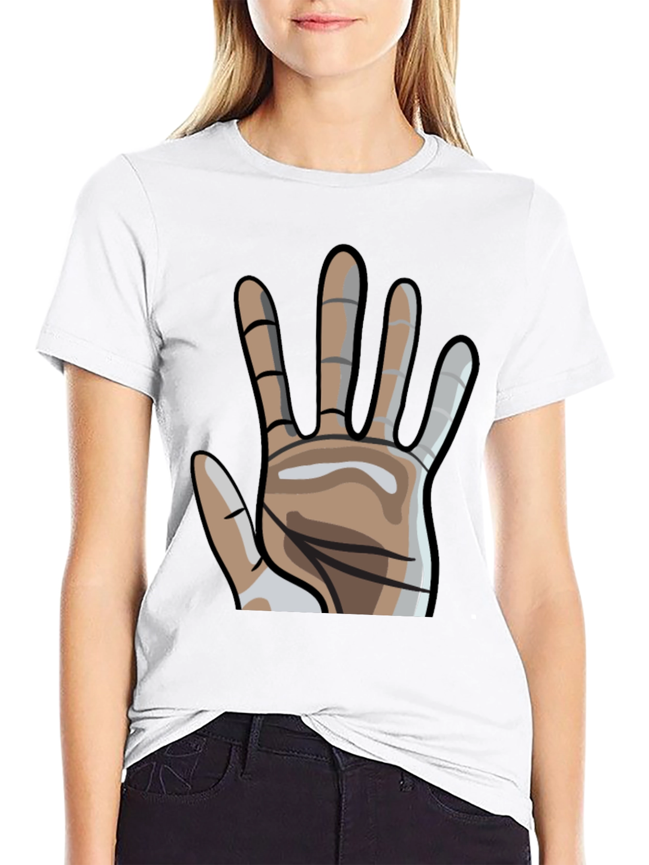 Graphic Hand Print Crew Neck T-Shirt