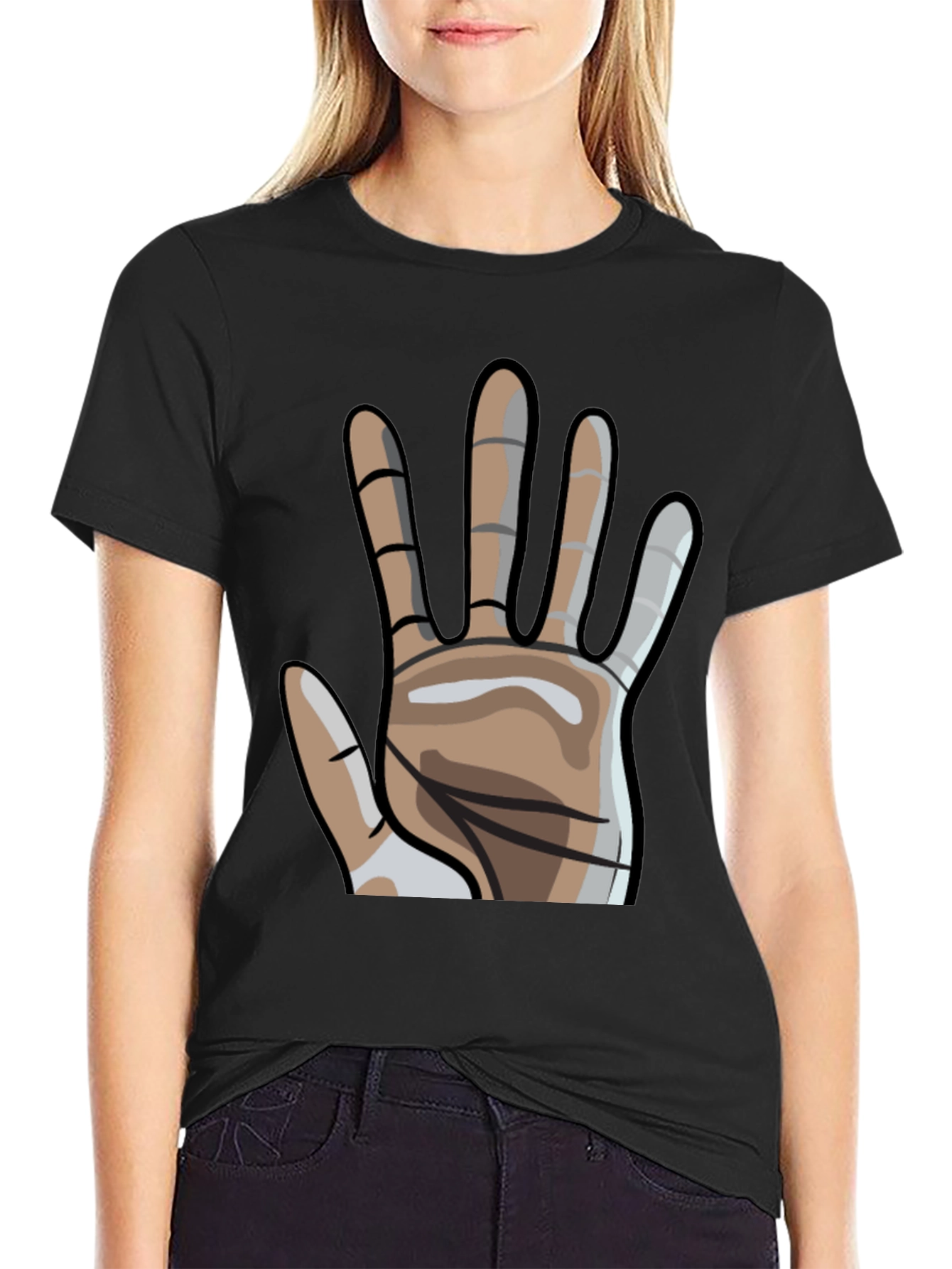 Graphic Hand Print Crew Neck T-Shirt