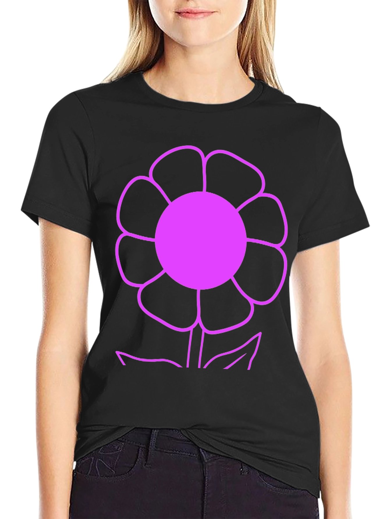 Vibrant Flower Graphic Tee - Black
