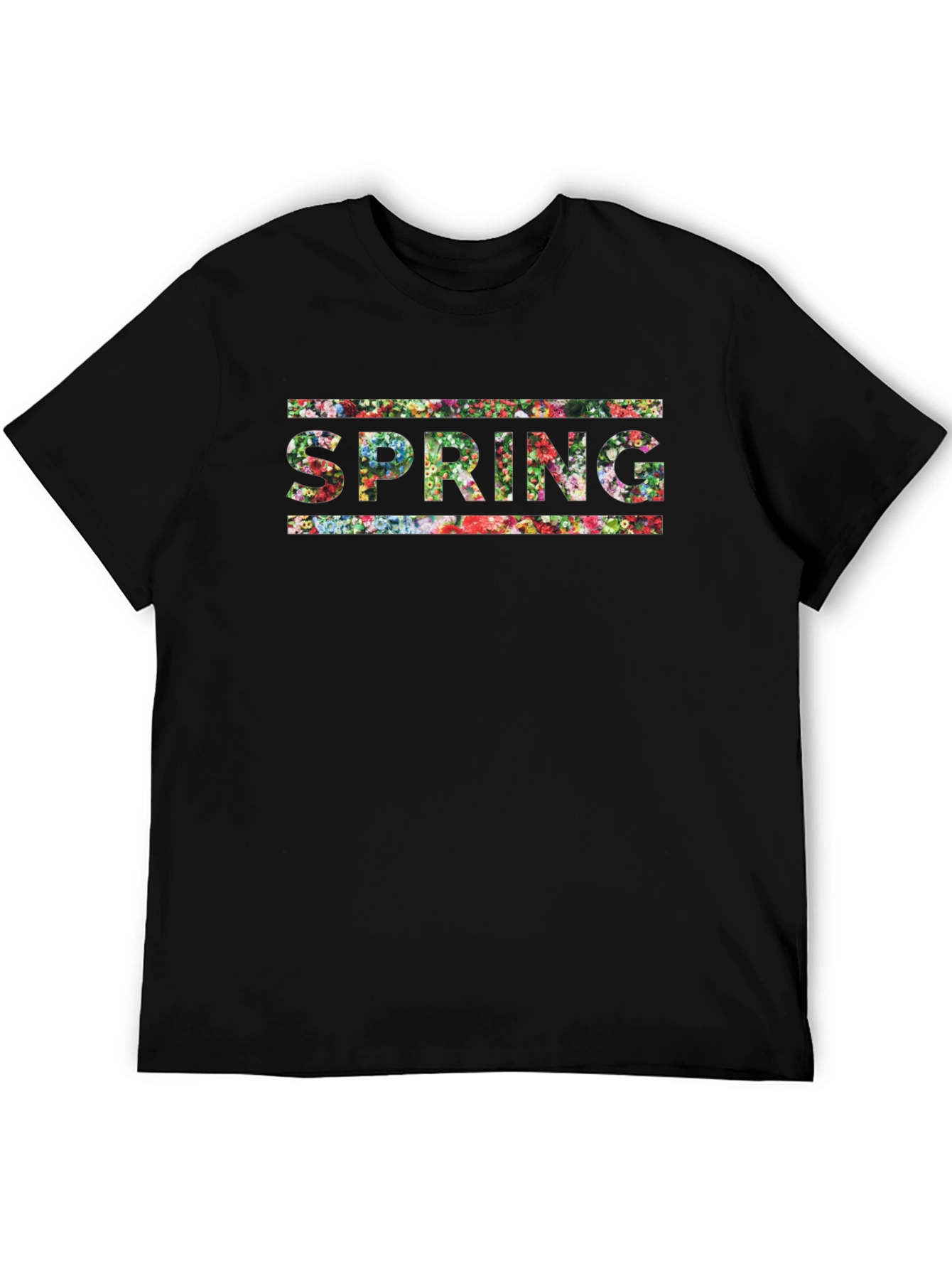 Floral SPRING Print Black T-Shirt