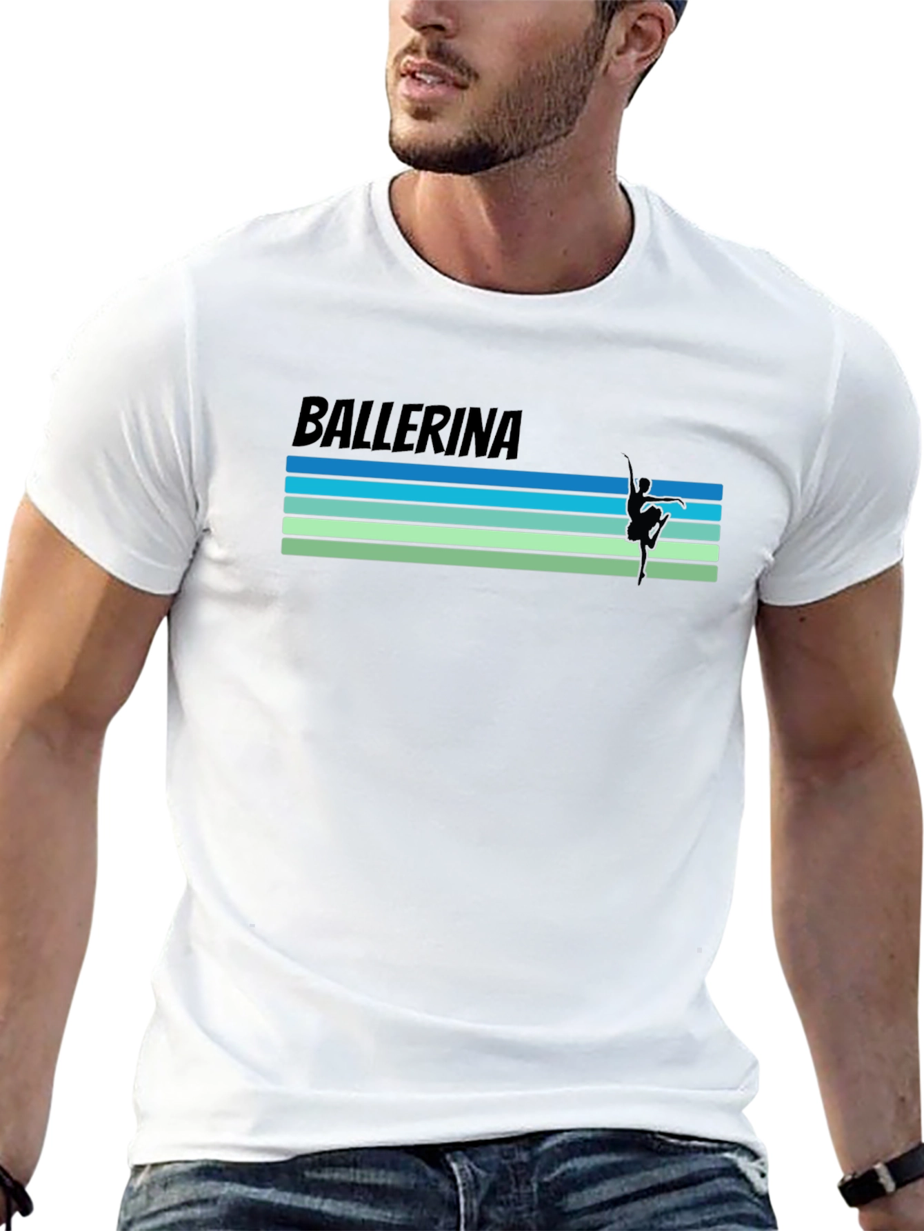 Ballerina Graphic T-Shirt - Retro Stripe Design