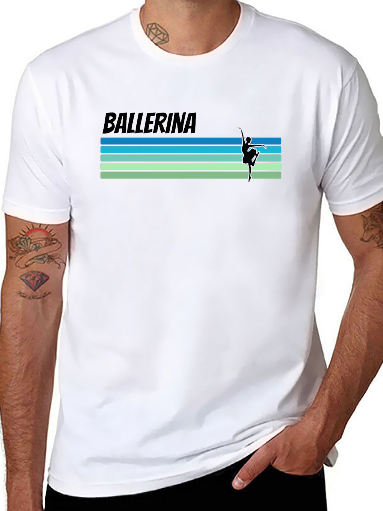 Ballerina Graphic T-Shirt - Retro Stripe Design