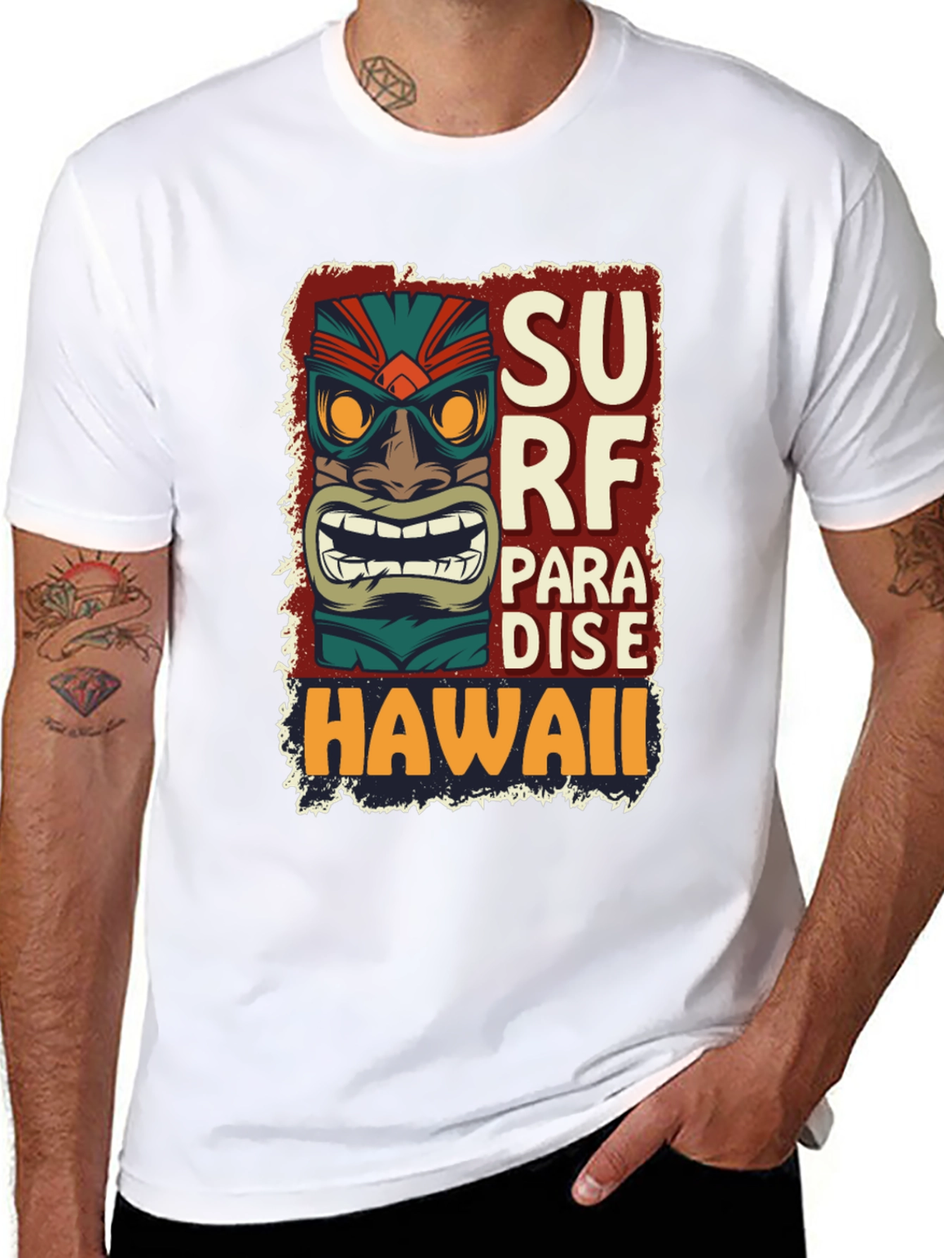 Surf Paradise Hawaii Tee - Unique Tiki Design