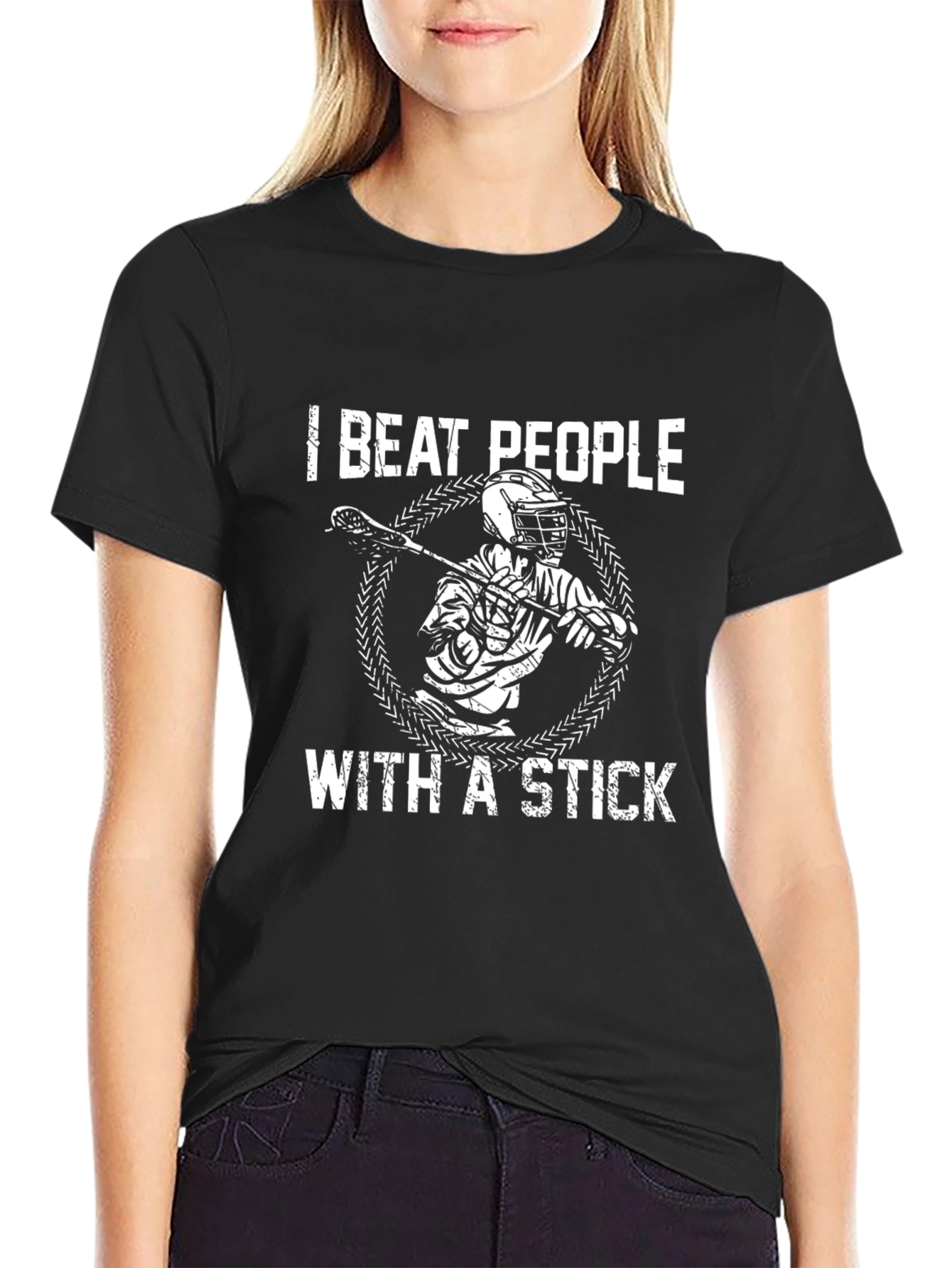 I Beat People With A Stick Lacrosse Graphic Tee
