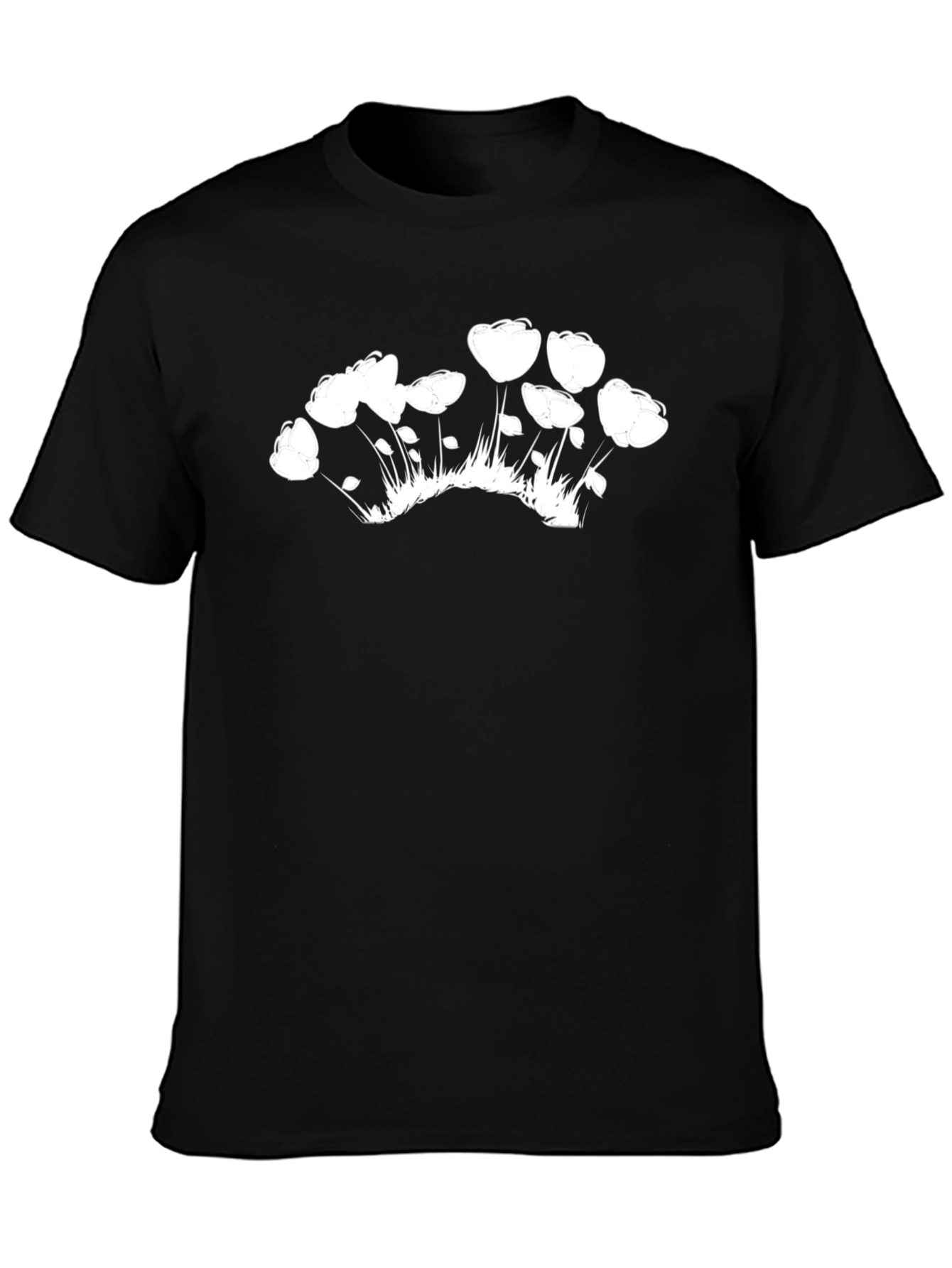 Black Tee with White Floral Graphic