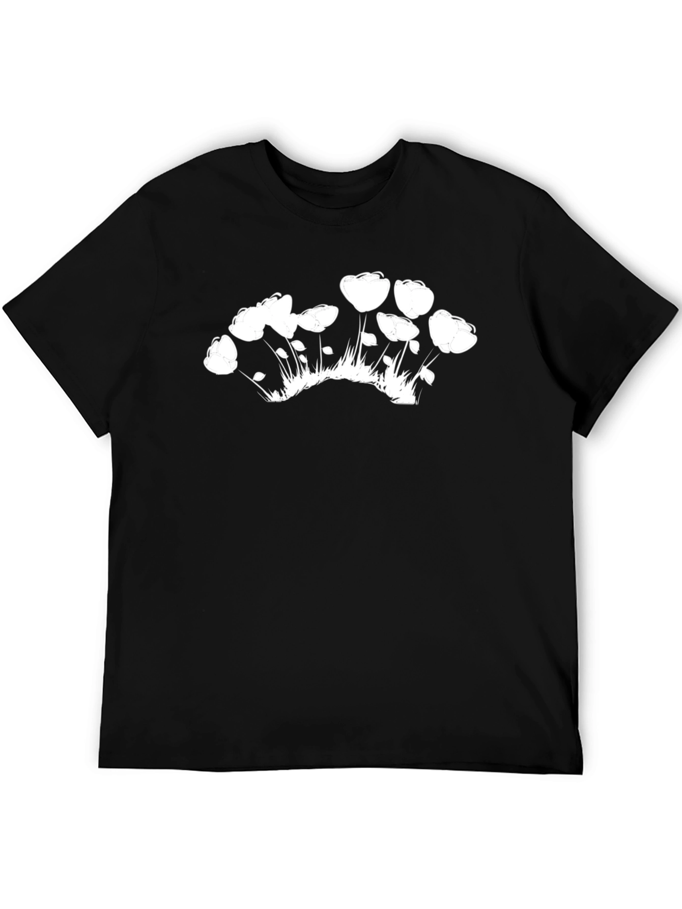 Black Tee with White Floral Graphic
