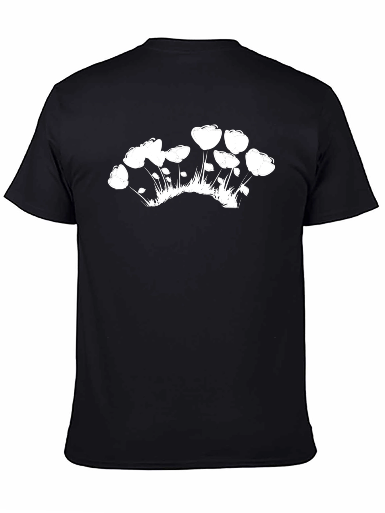 Black Tee with White Floral Graphic