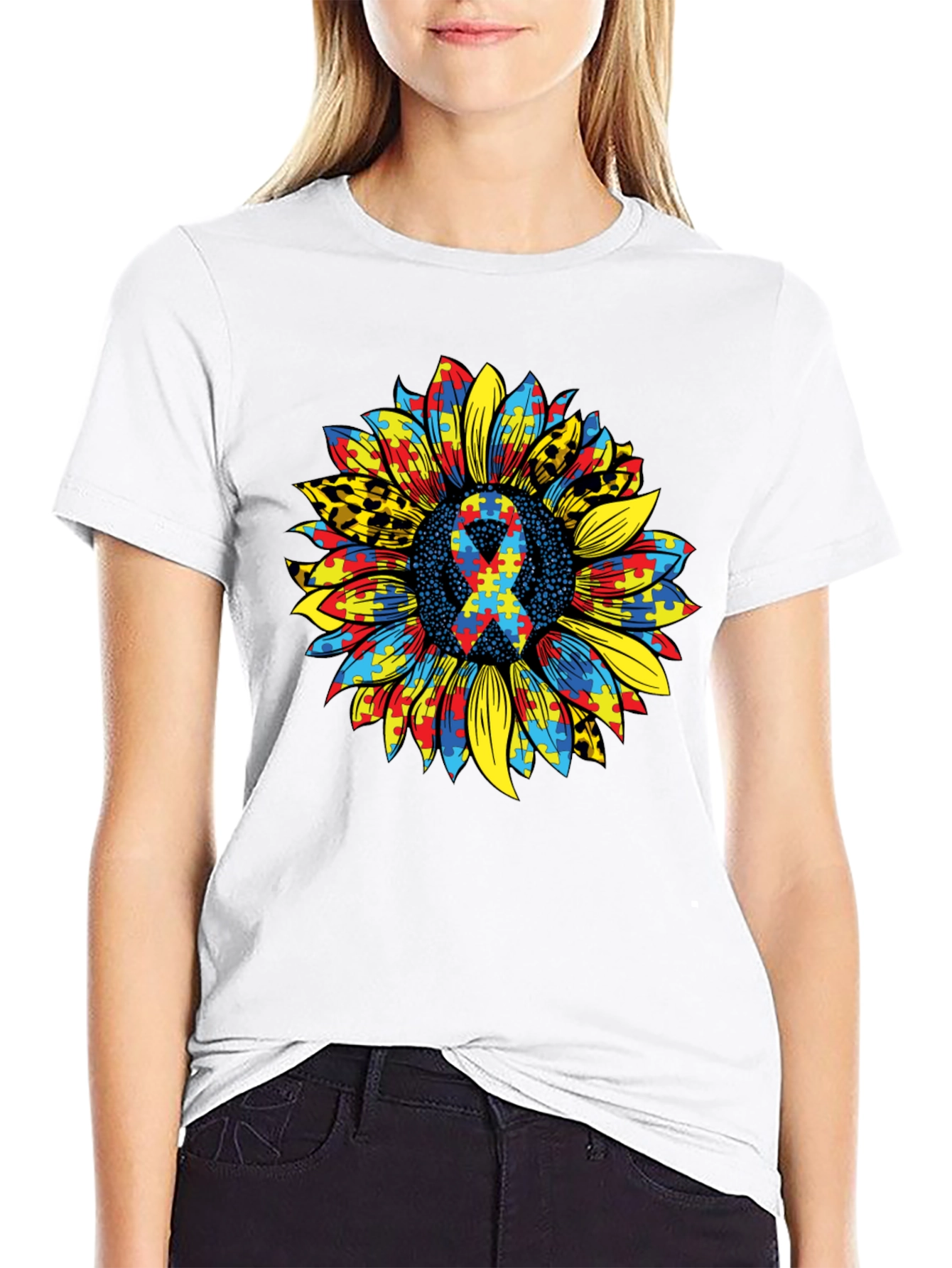 Autism Awareness Sunflower Ribbon Graphic Tee