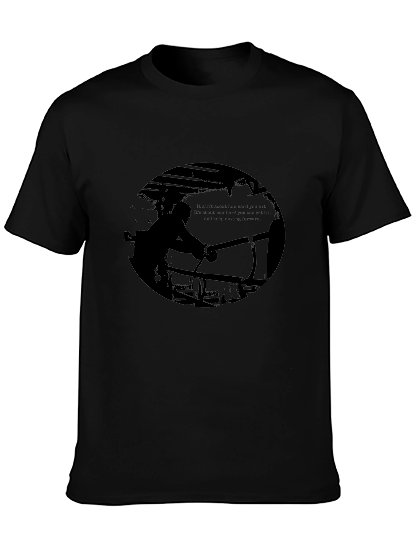 Black Graphic Print Tee - Boxing Silhouette Design