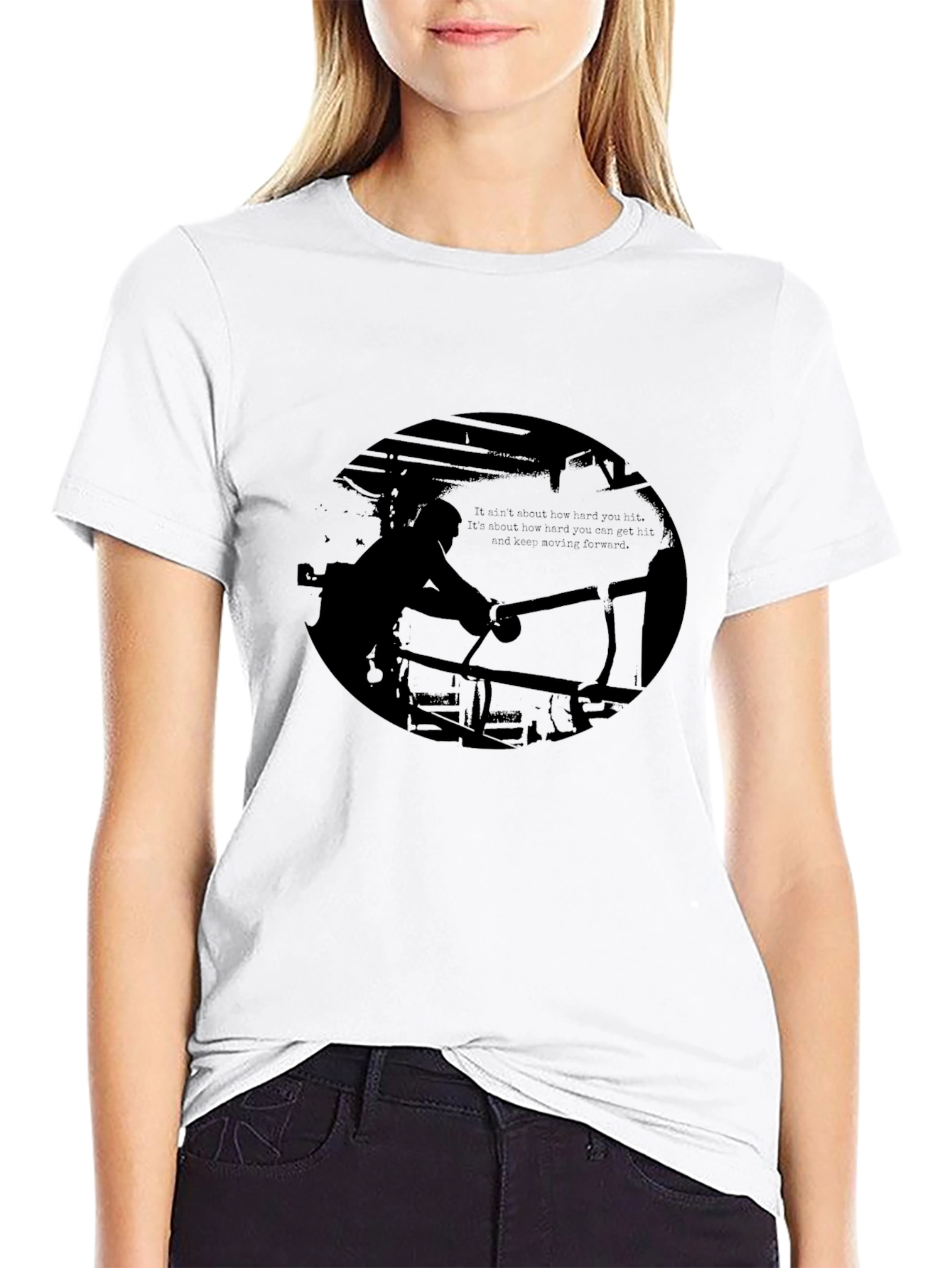 Black Graphic Print Tee - Boxing Silhouette Design