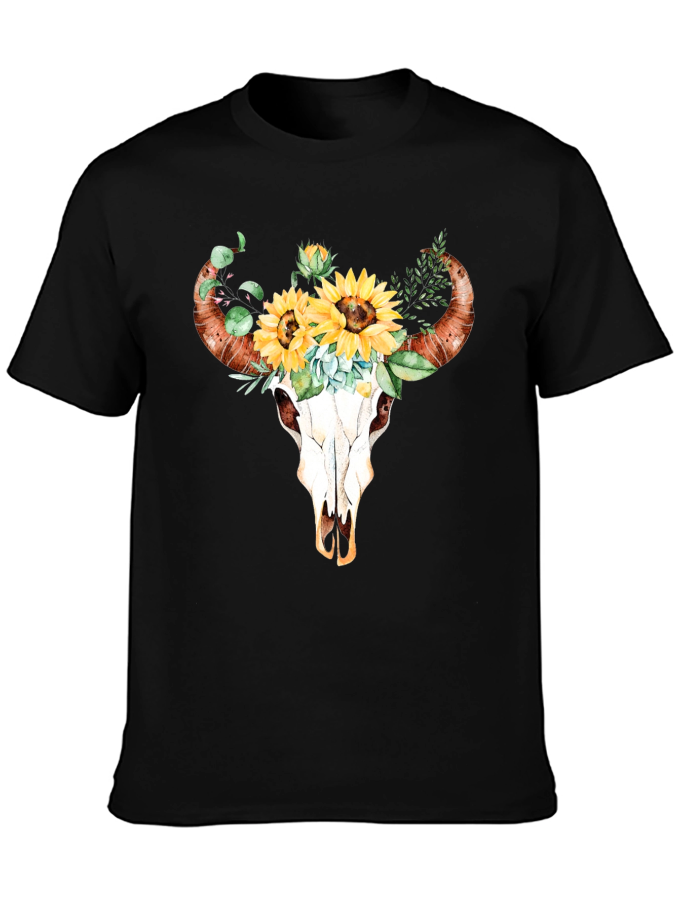 Bull Skull & Sunflower Graphic Tee