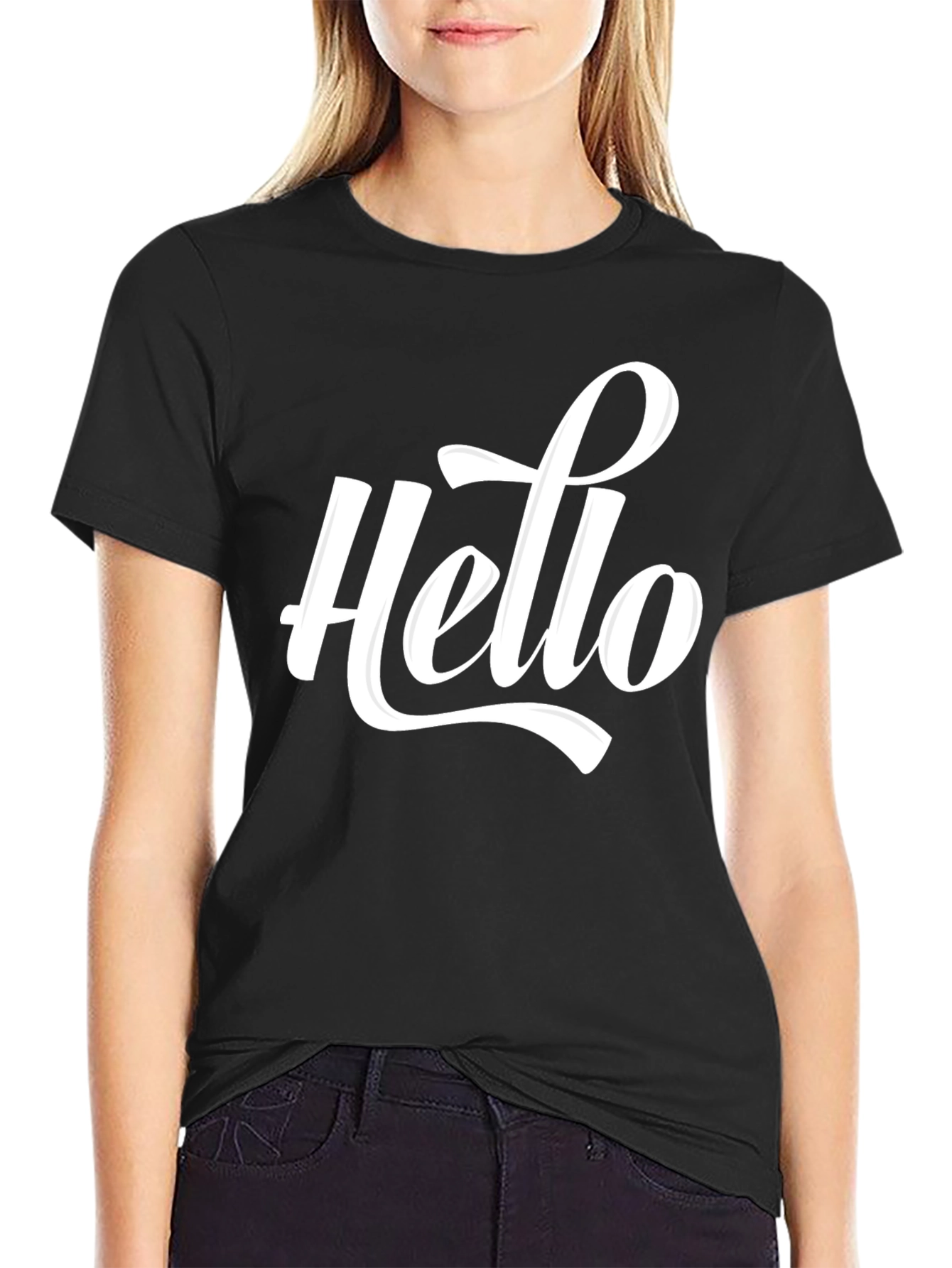 Hello Graphic Black T-Shirt Casual Wear