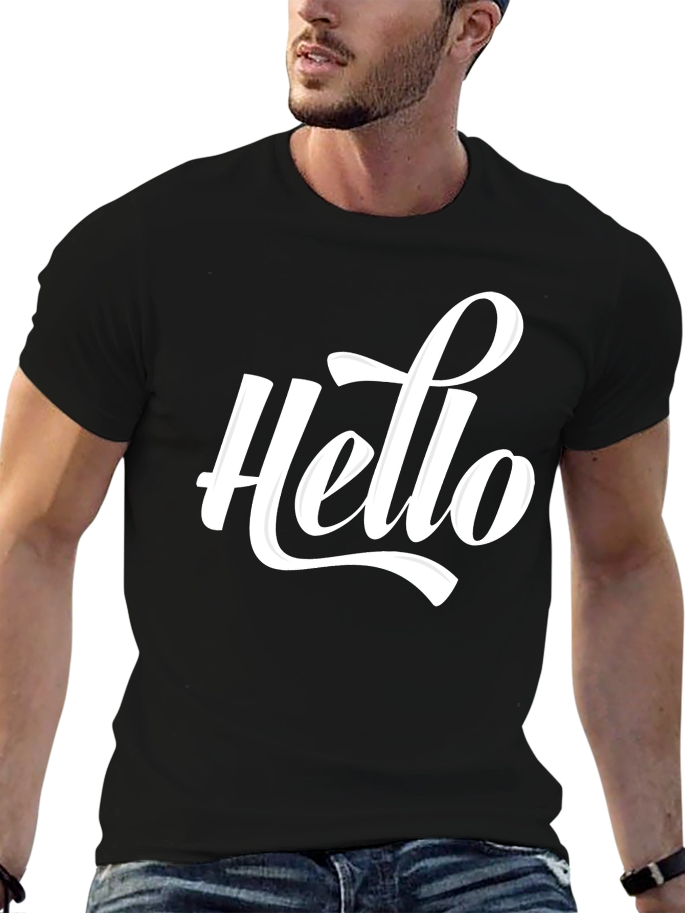 Hello Graphic Black T-Shirt Casual Wear