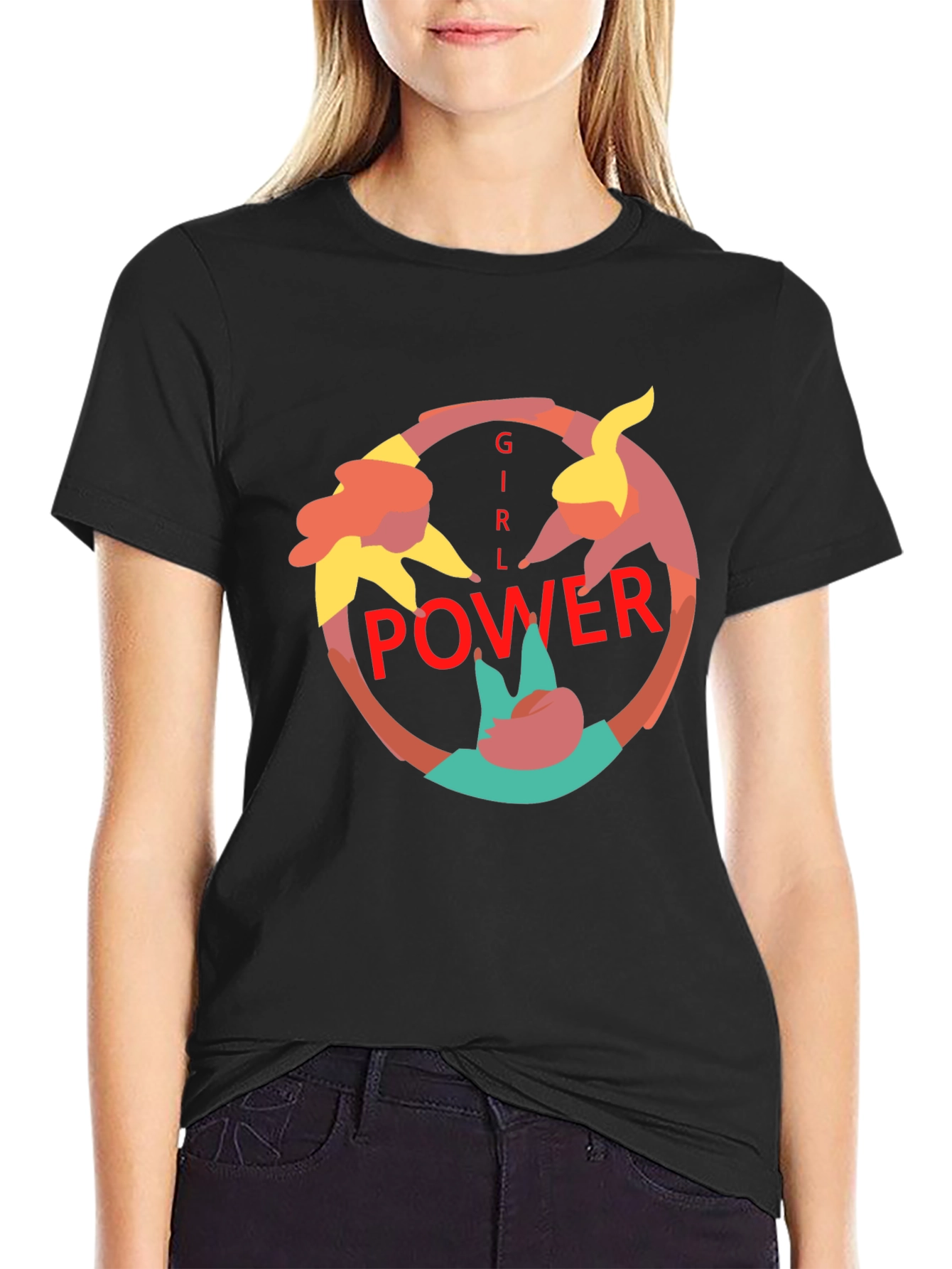 Girl Power Graphic Print Black Tee