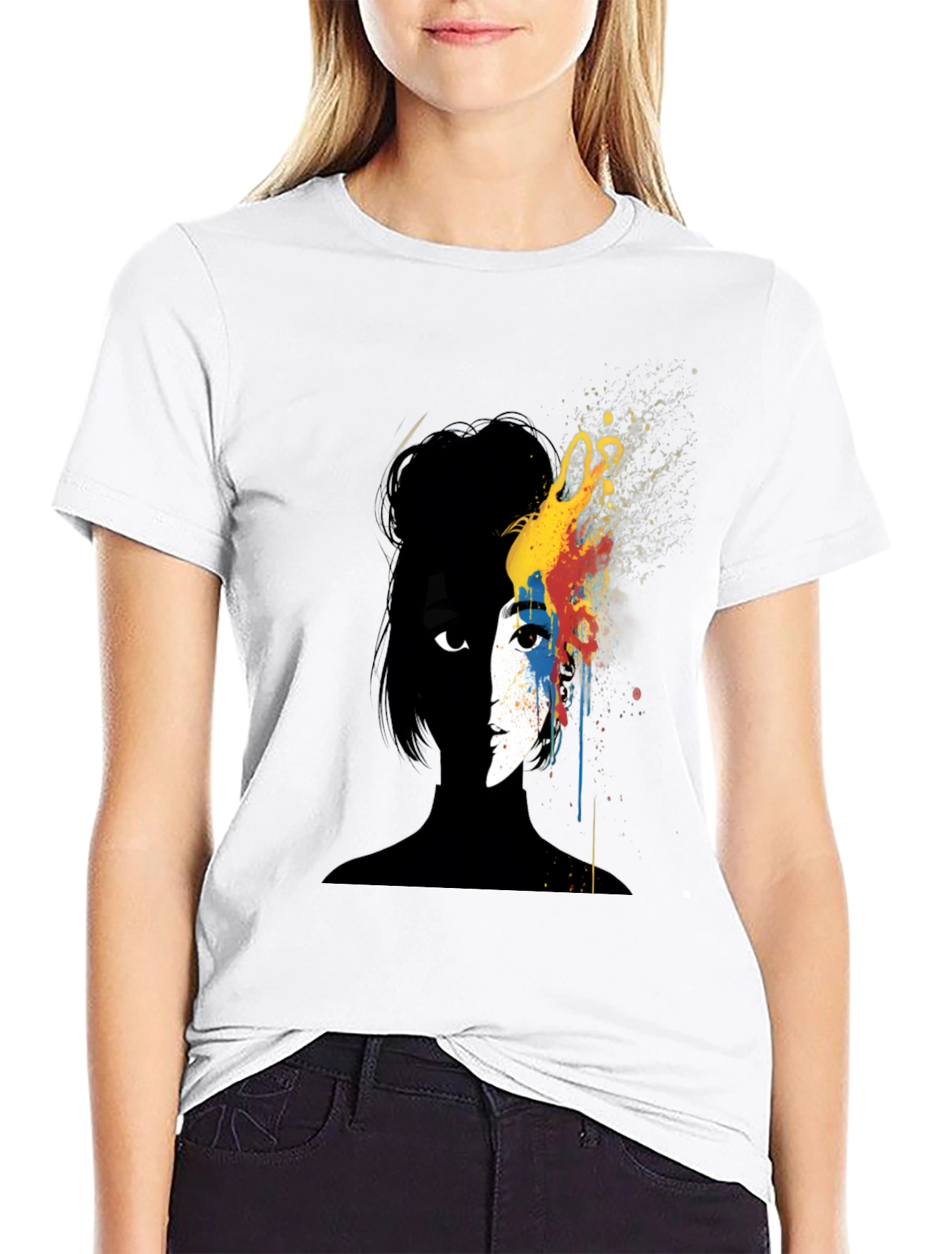 Abstract Woman Graphic Tee - Artsy Black T-Shirt