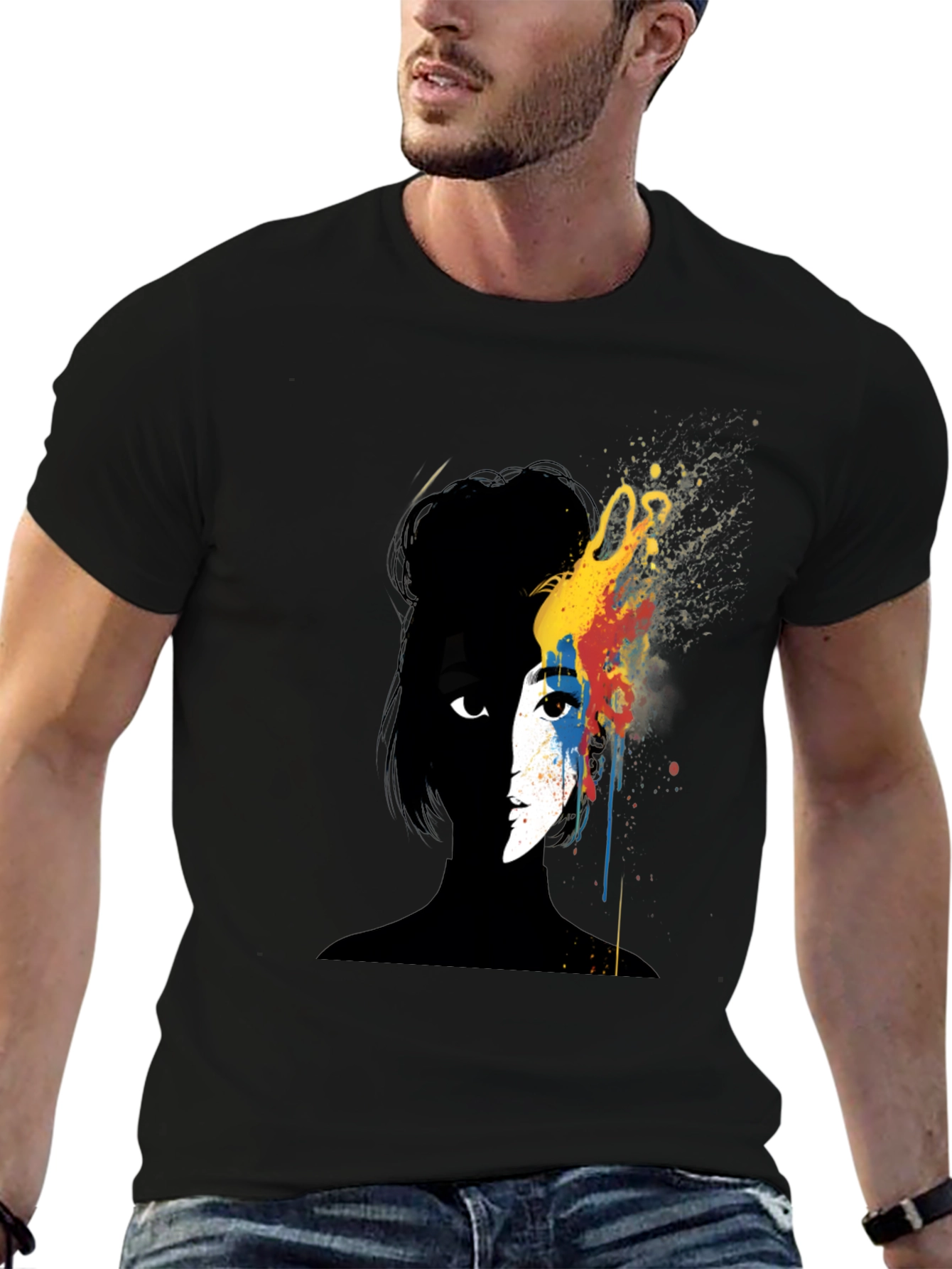 Abstract Woman Graphic Tee - Artsy Black T-Shirt