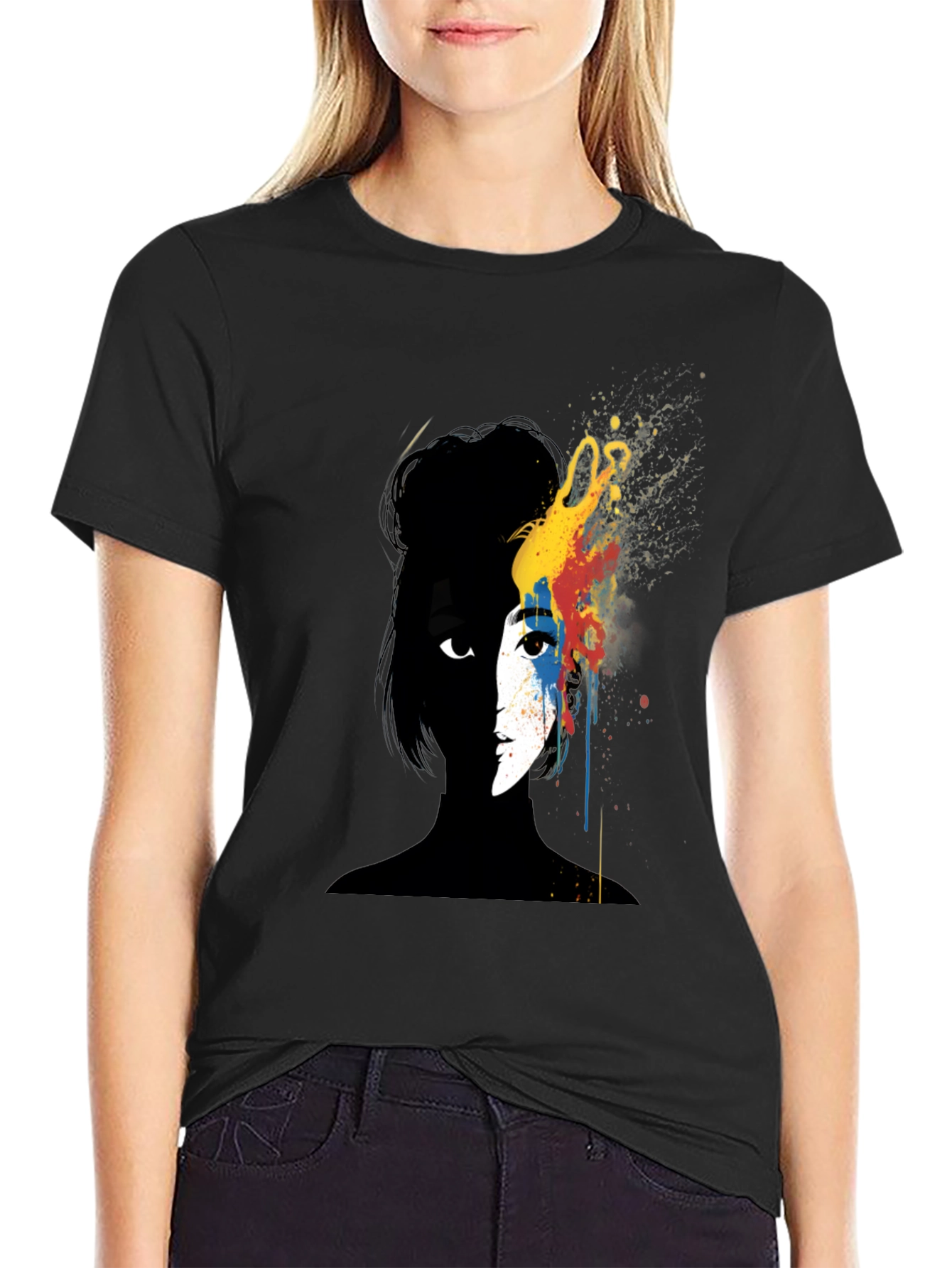 Abstract Woman Graphic Tee - Artsy Black T-Shirt