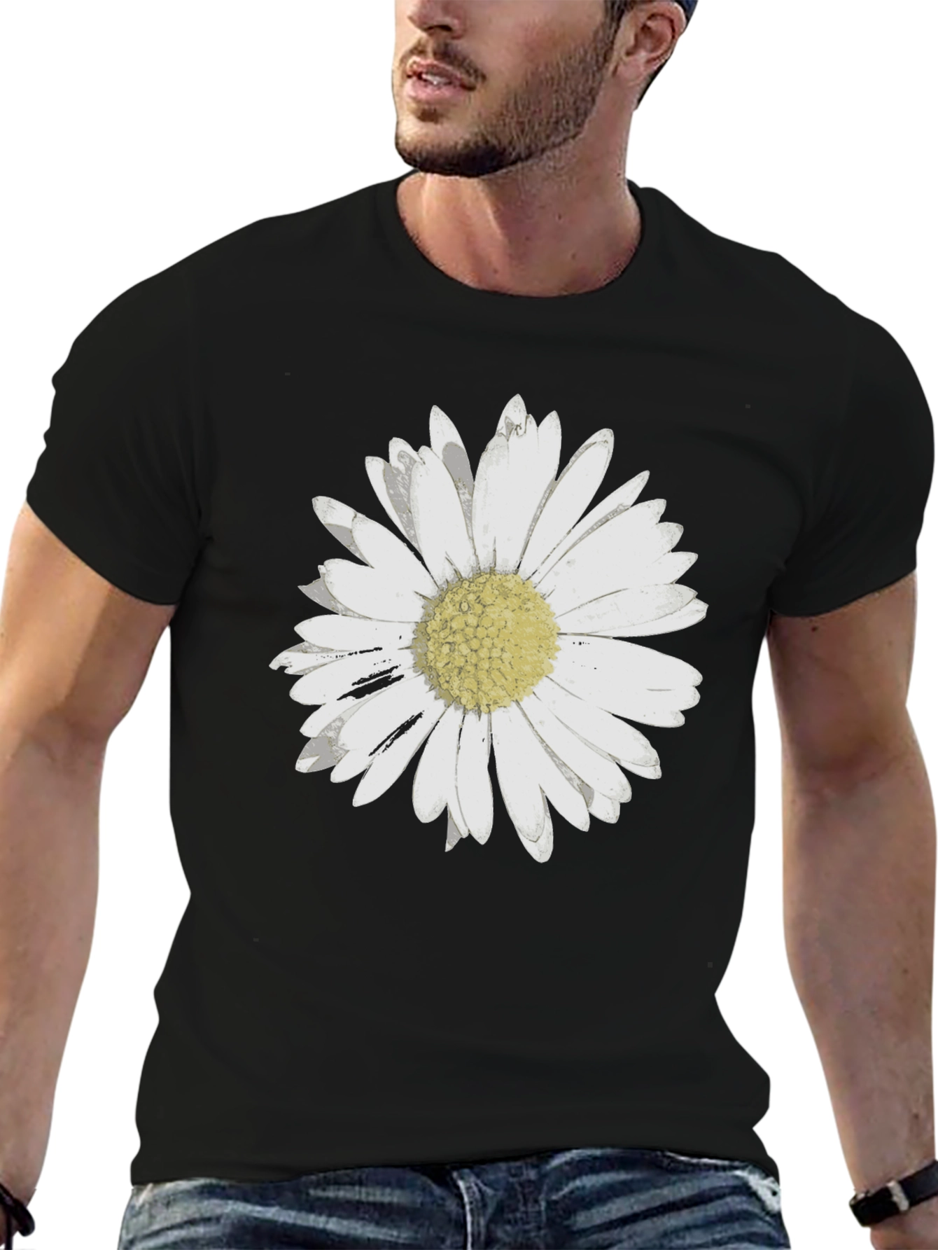 Daisy Flower Graphic Black T-Shirt