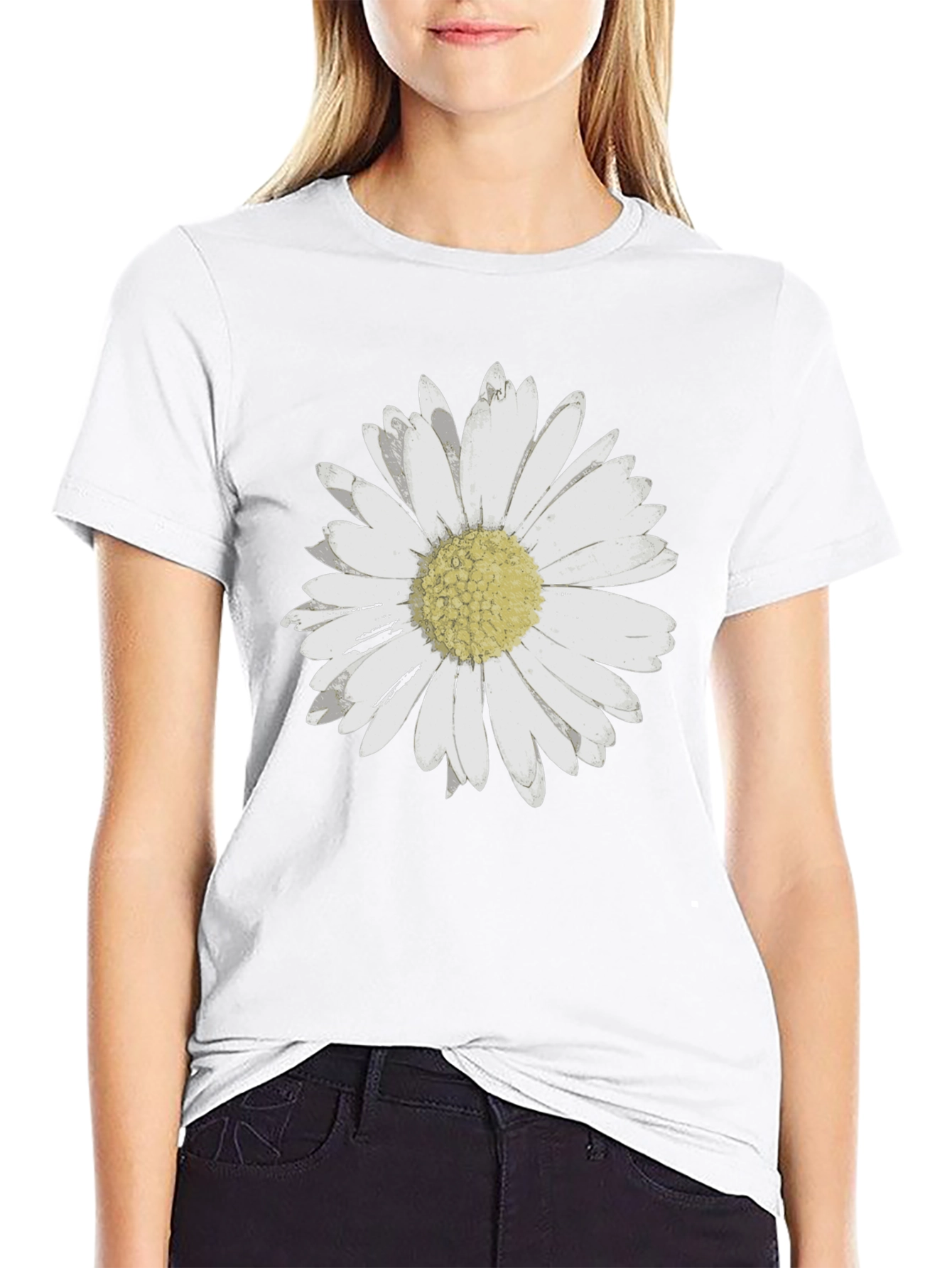 Daisy Flower Graphic Black T-Shirt