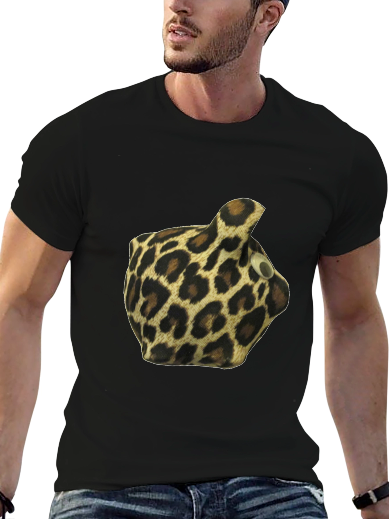 Leopard Print Novelty T-Shirt - Mens Black Tee