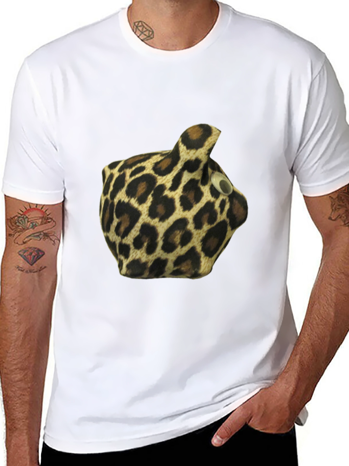 Leopard Print Novelty T-Shirt - Mens Black Tee