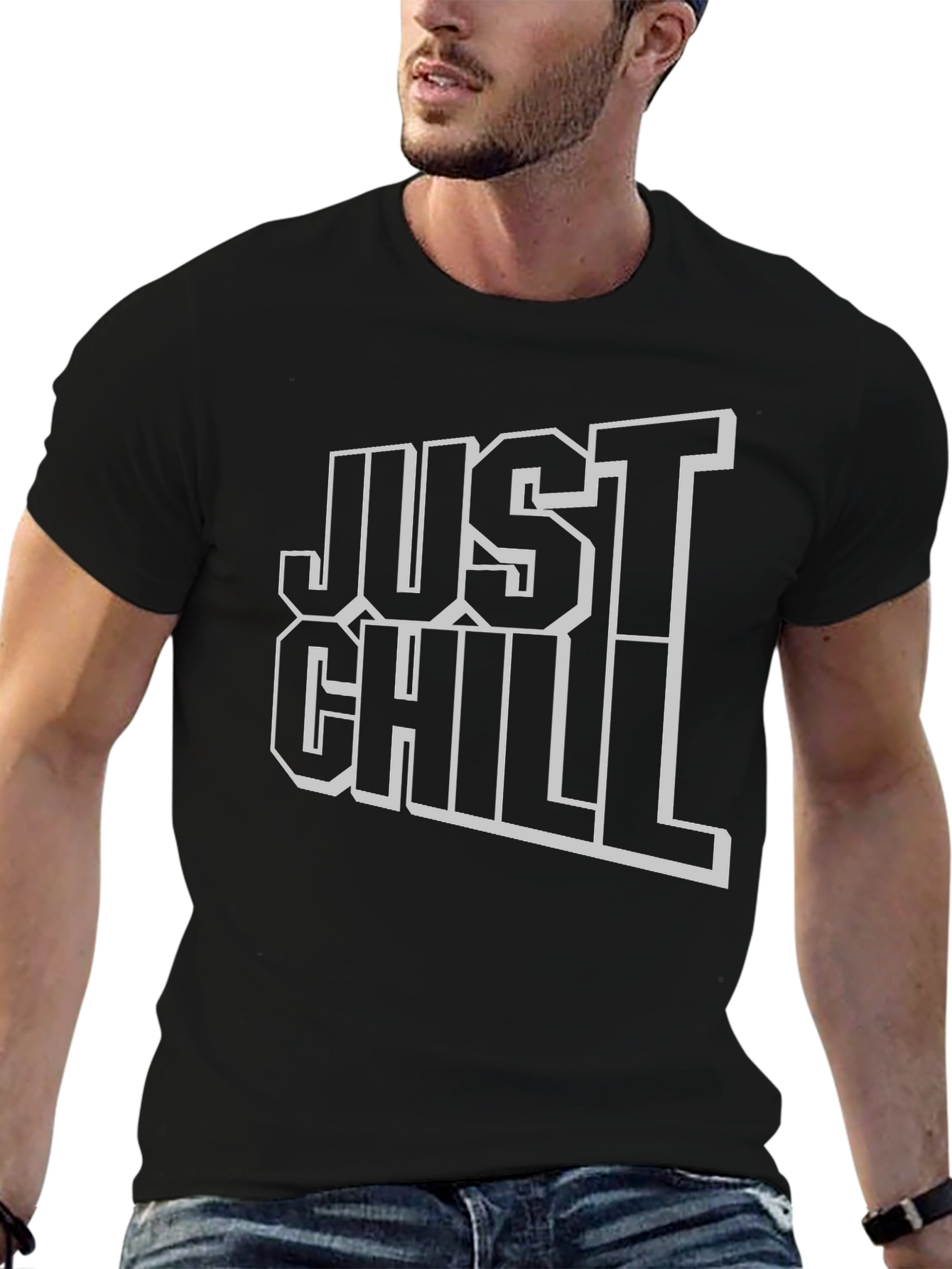 Just Chill Black Graphic Tee - Relaxed Fit