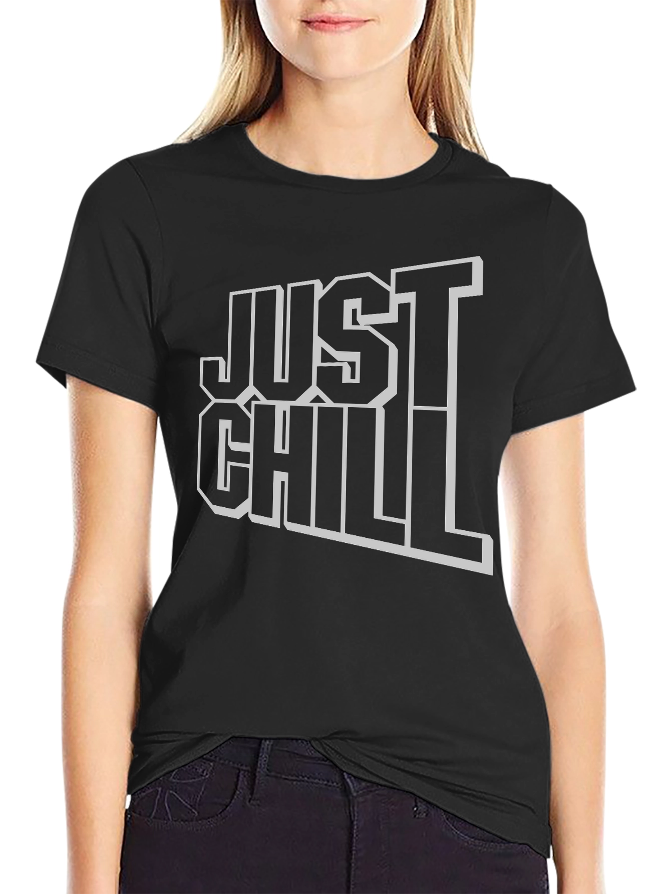 Just Chill Black Graphic Tee - Relaxed Fit