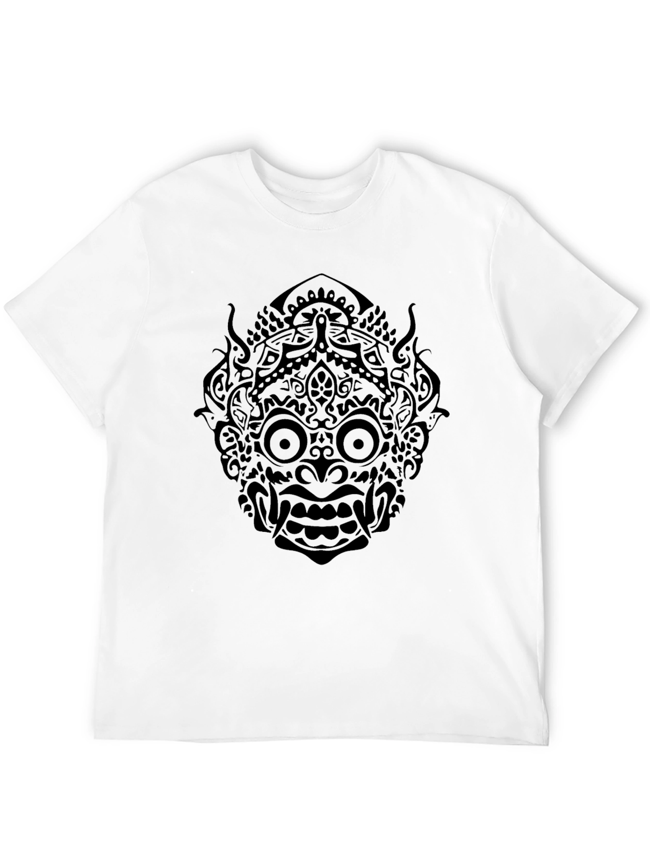 Black T-Shirt with Tribal Mask Graphic