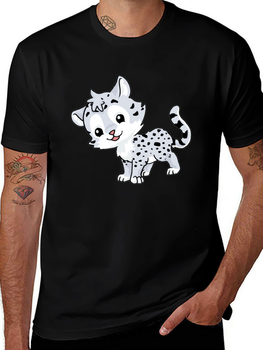 Cute Cartoon Leopard Graphic Tee - Black