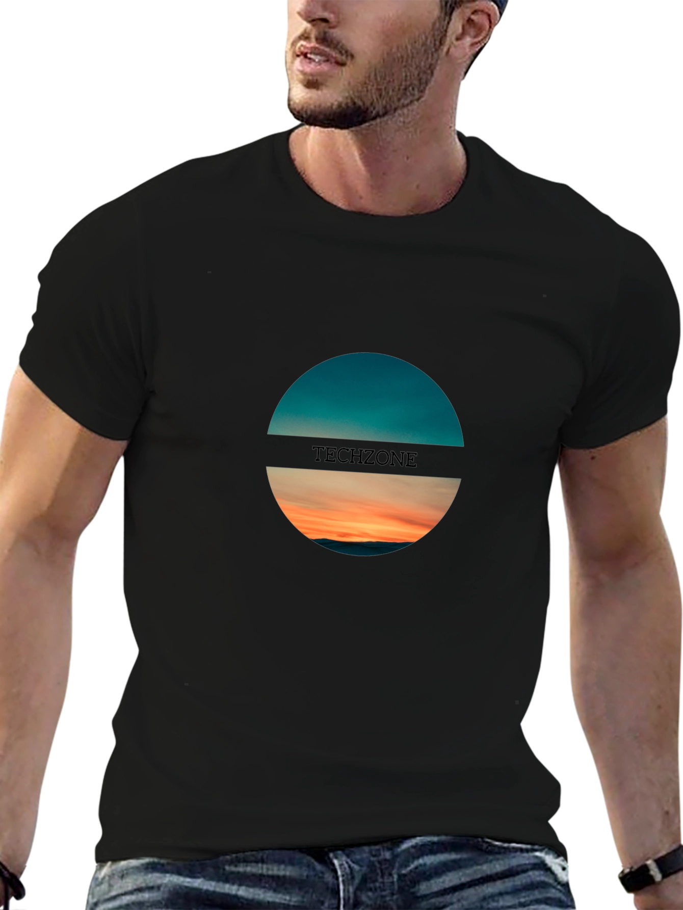 Techzone Black Graphic T-Shirt: Horizon Design