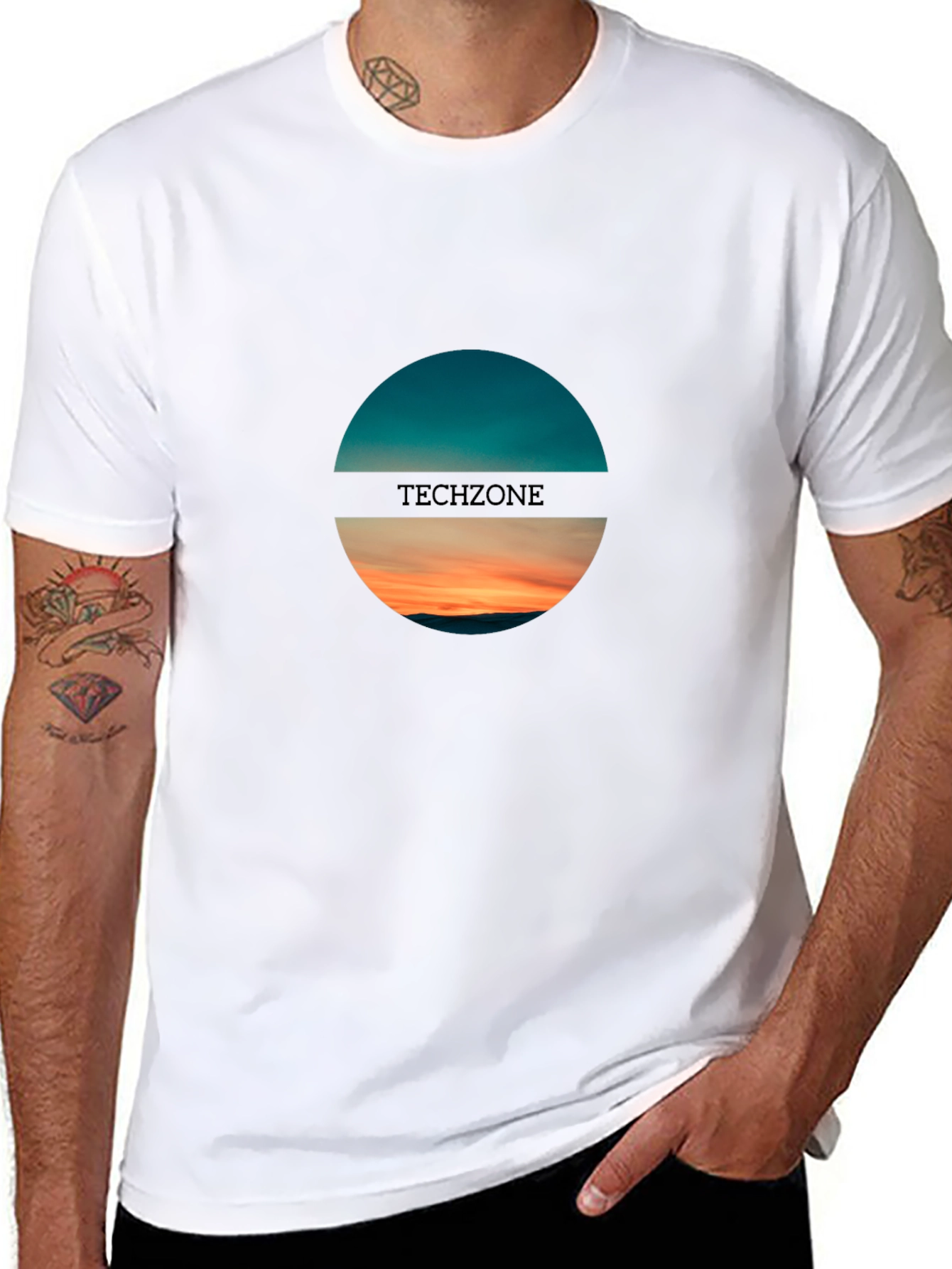 Techzone Black Graphic T-Shirt: Horizon Design
