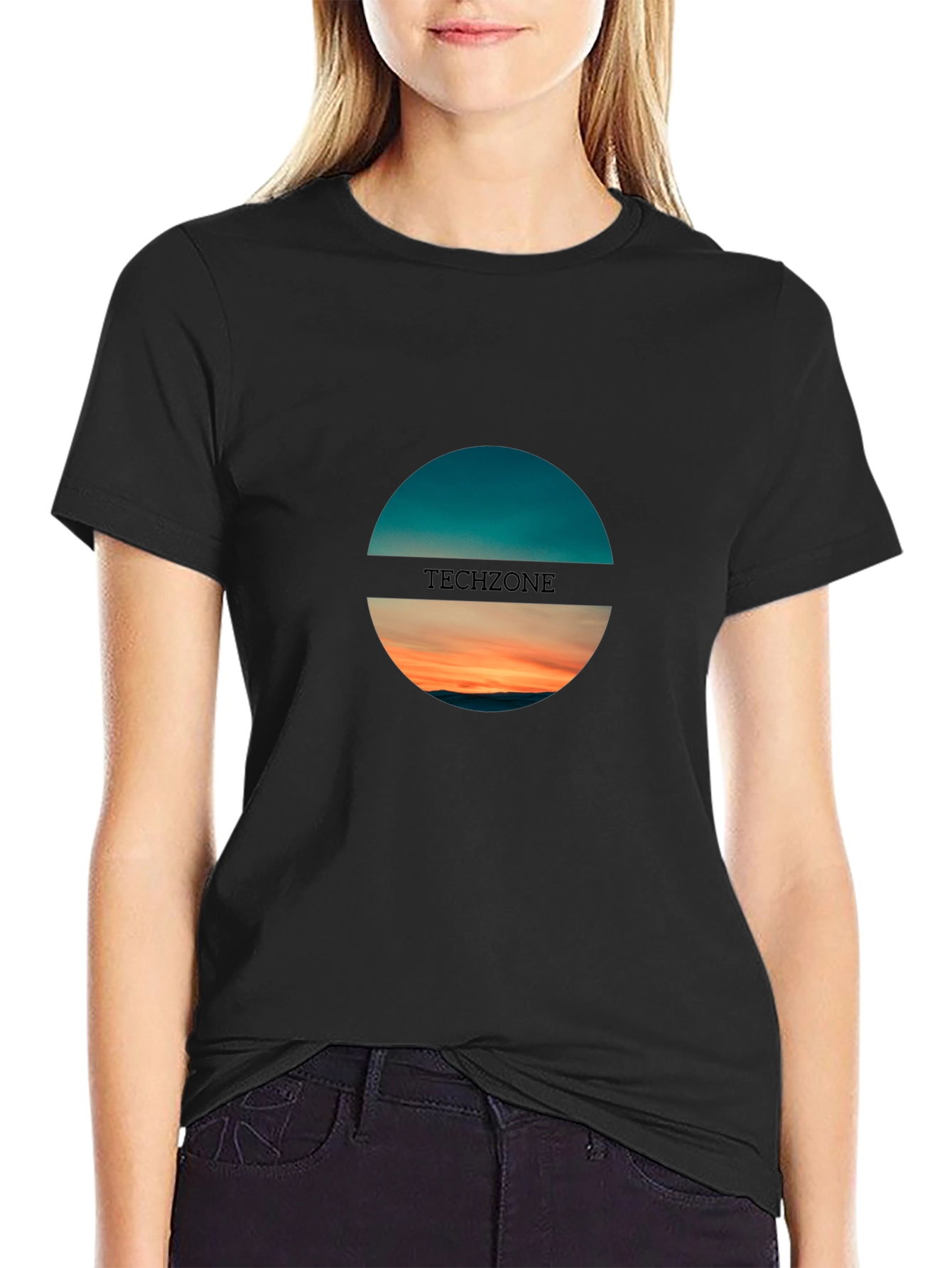 Techzone Black Graphic T-Shirt: Horizon Design