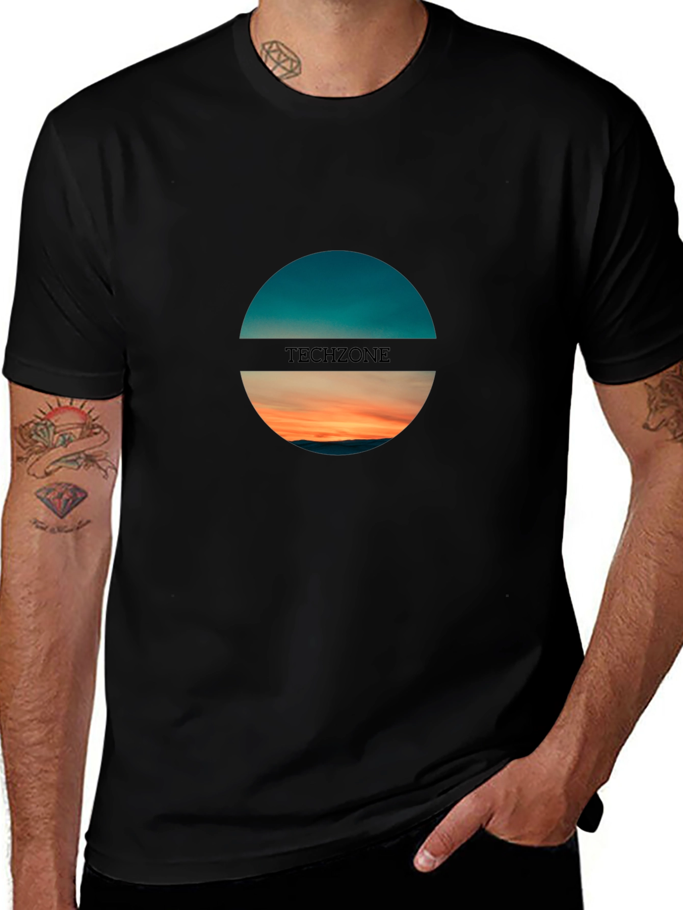 Techzone Black Graphic T-Shirt: Horizon Design