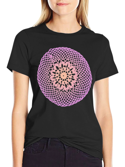 Black T-Shirt with Circular Crochet-Style Graphic