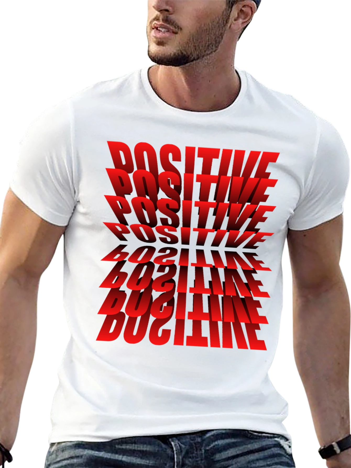 Positive Graphic T-Shirt - Bold Red Text Design