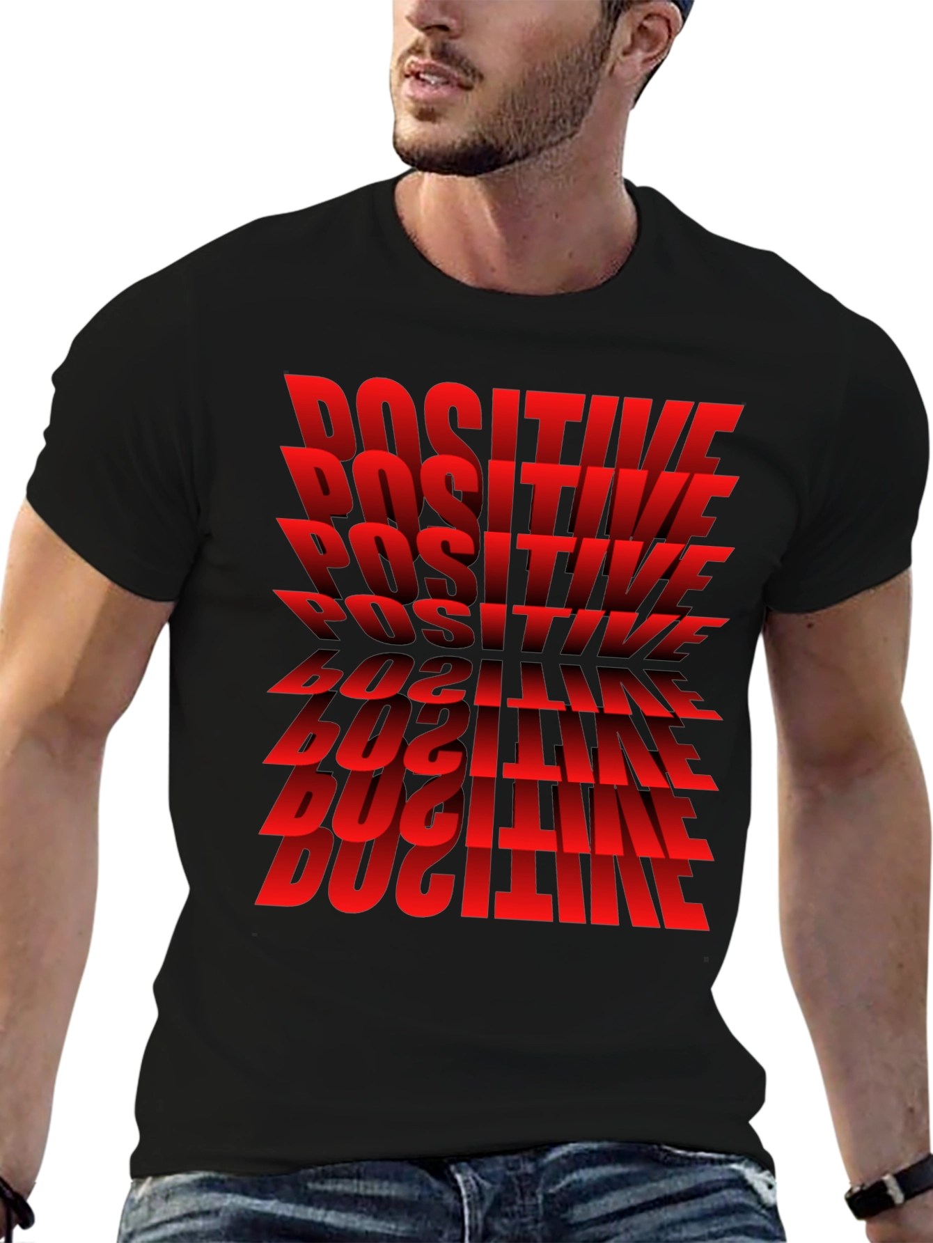 Positive Graphic T-Shirt - Bold Red Text Design