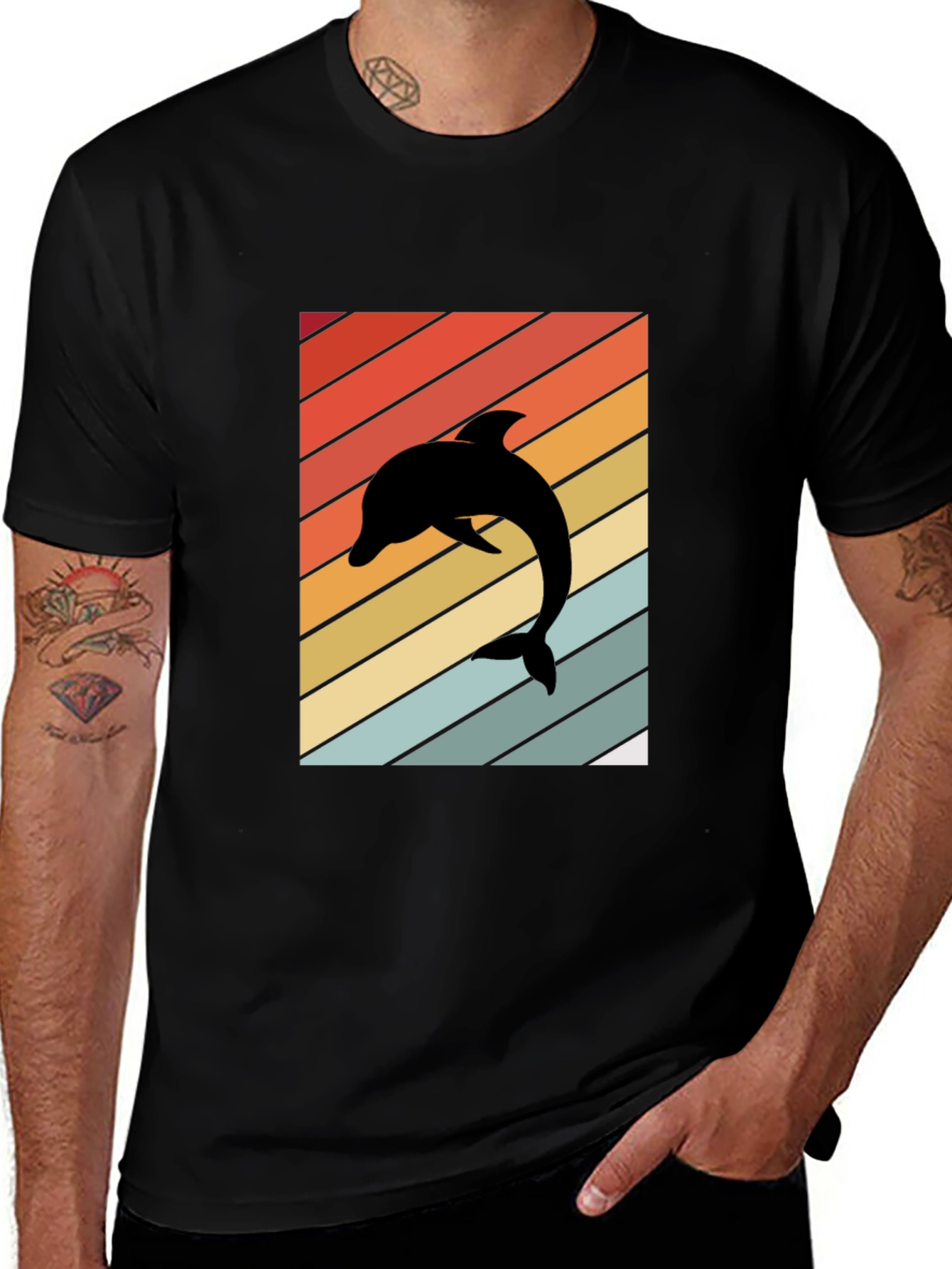 Retro Dolphin Black T-Shirt