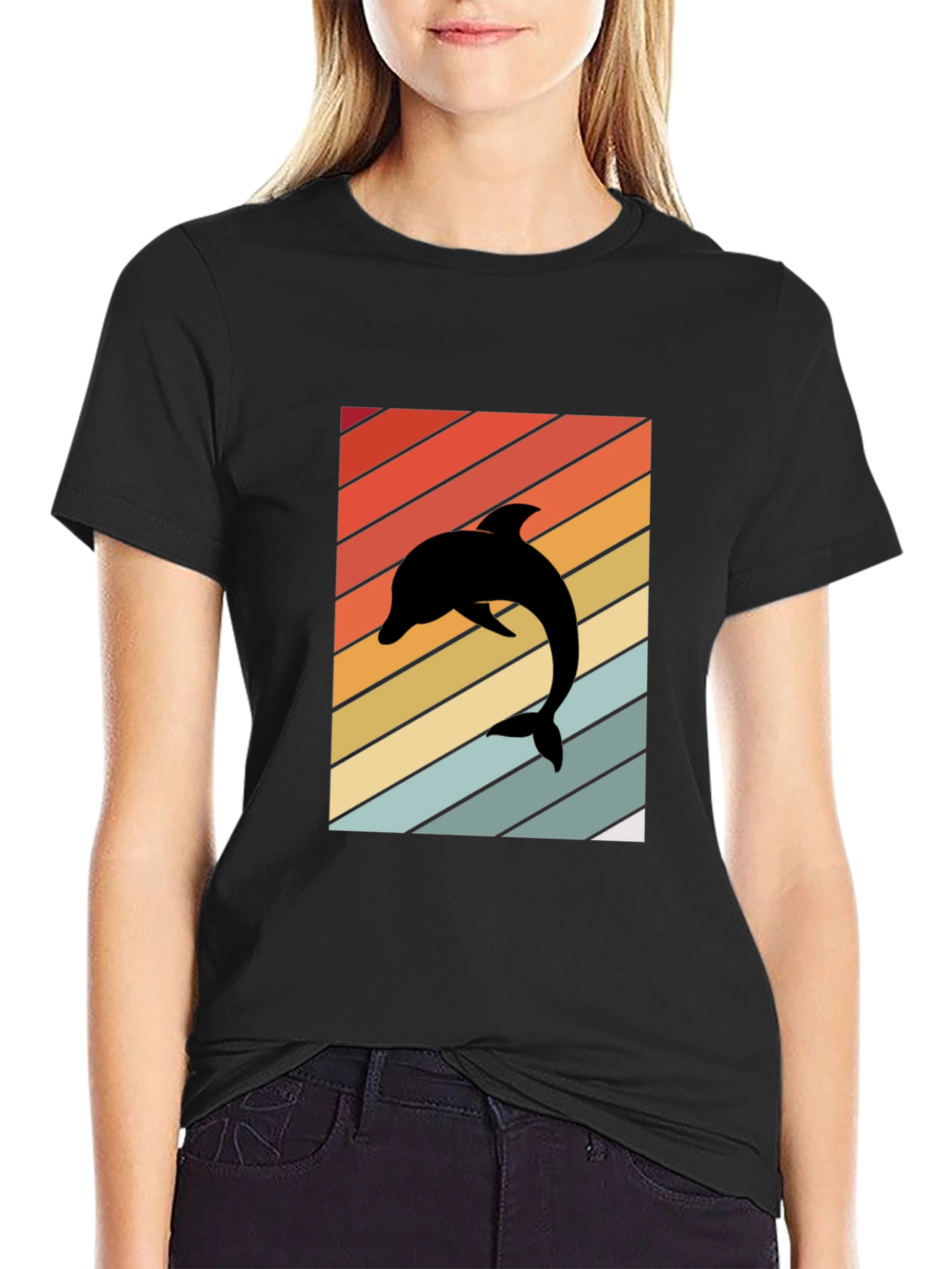 Retro Dolphin Black T-Shirt