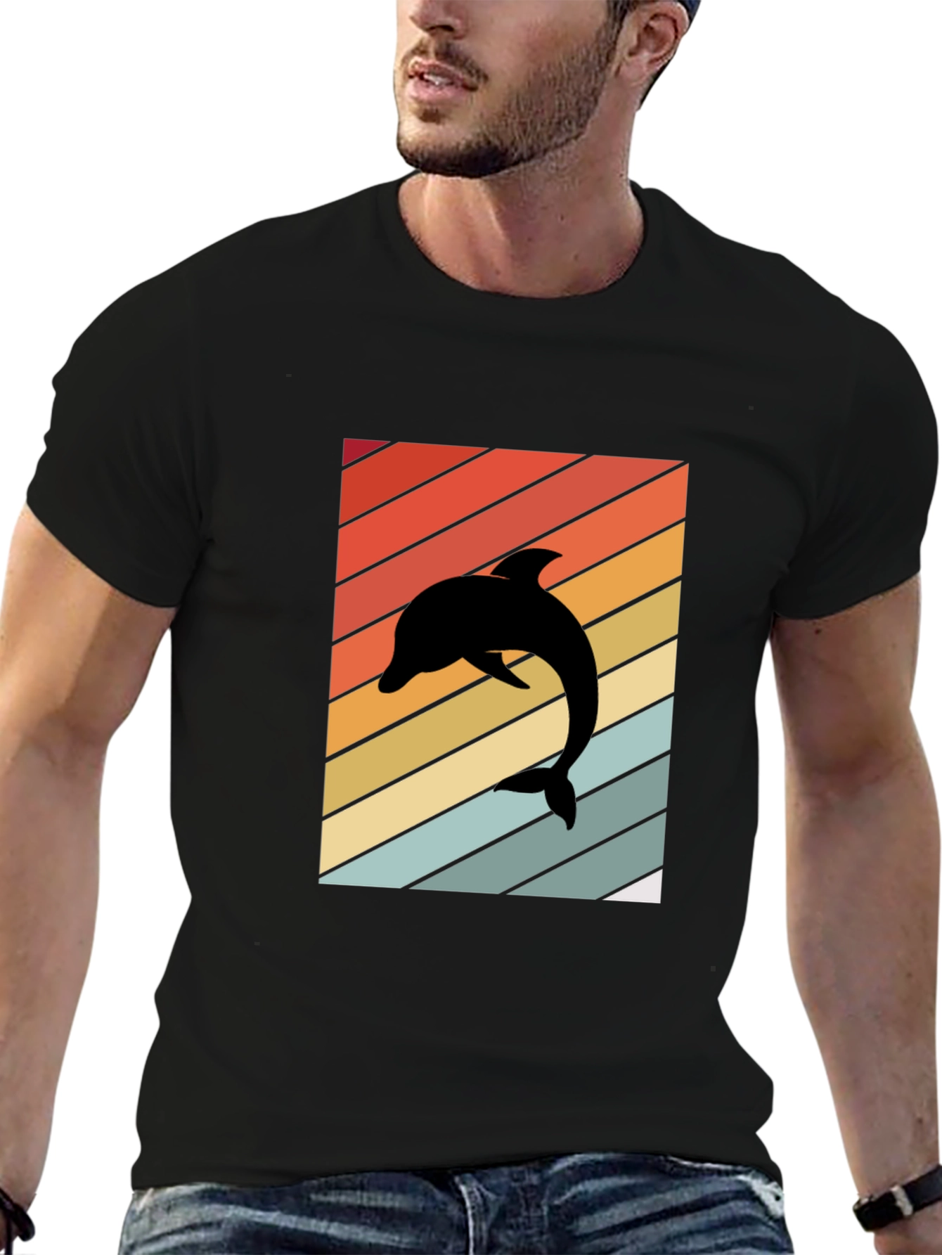 Retro Dolphin Black T-Shirt