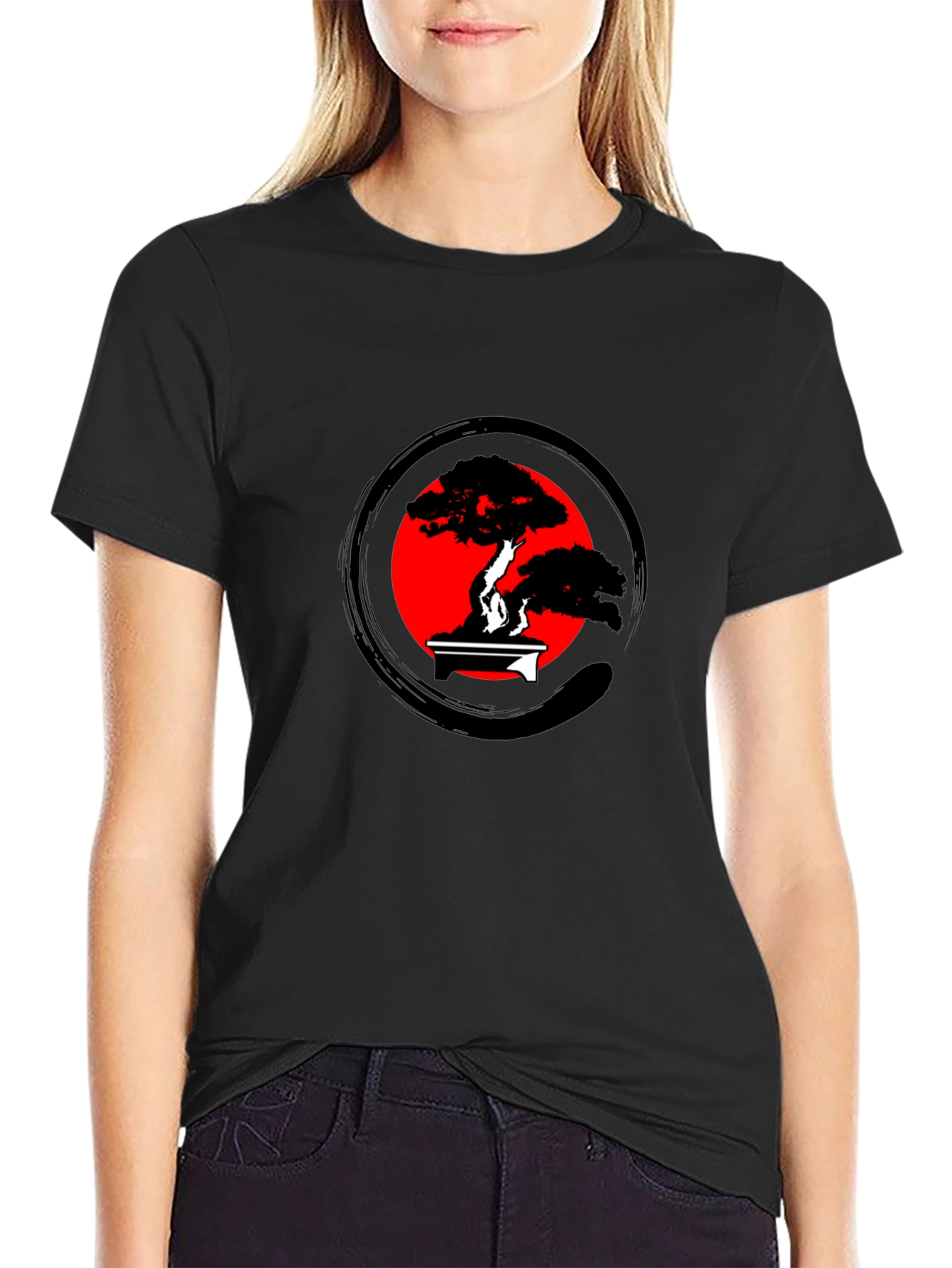 Bonsai Tree Zen Circle Graphic Tee - Black