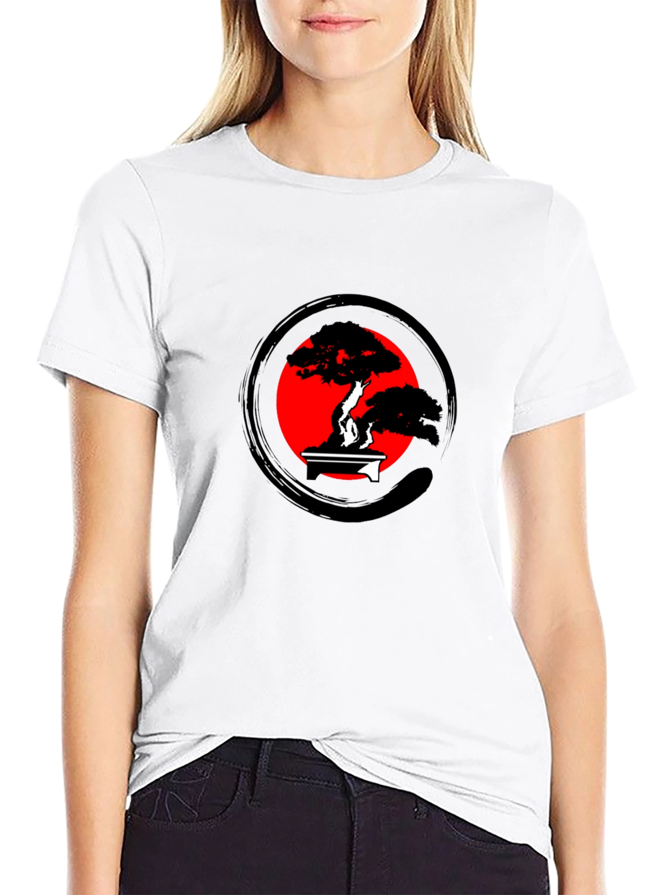 Bonsai Tree Zen Circle Graphic Tee - Black