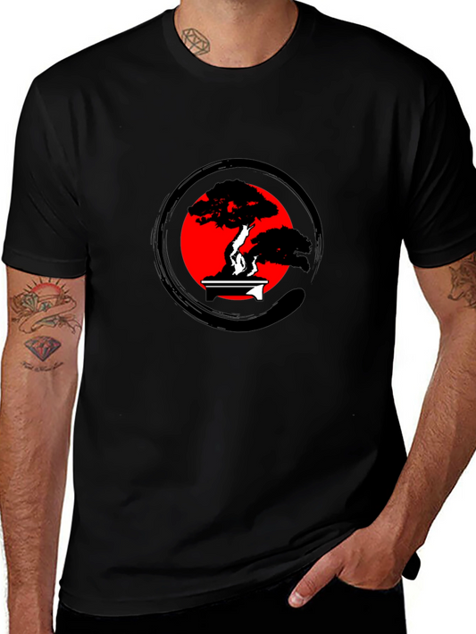Bonsai Tree Zen Circle Graphic Tee - Black