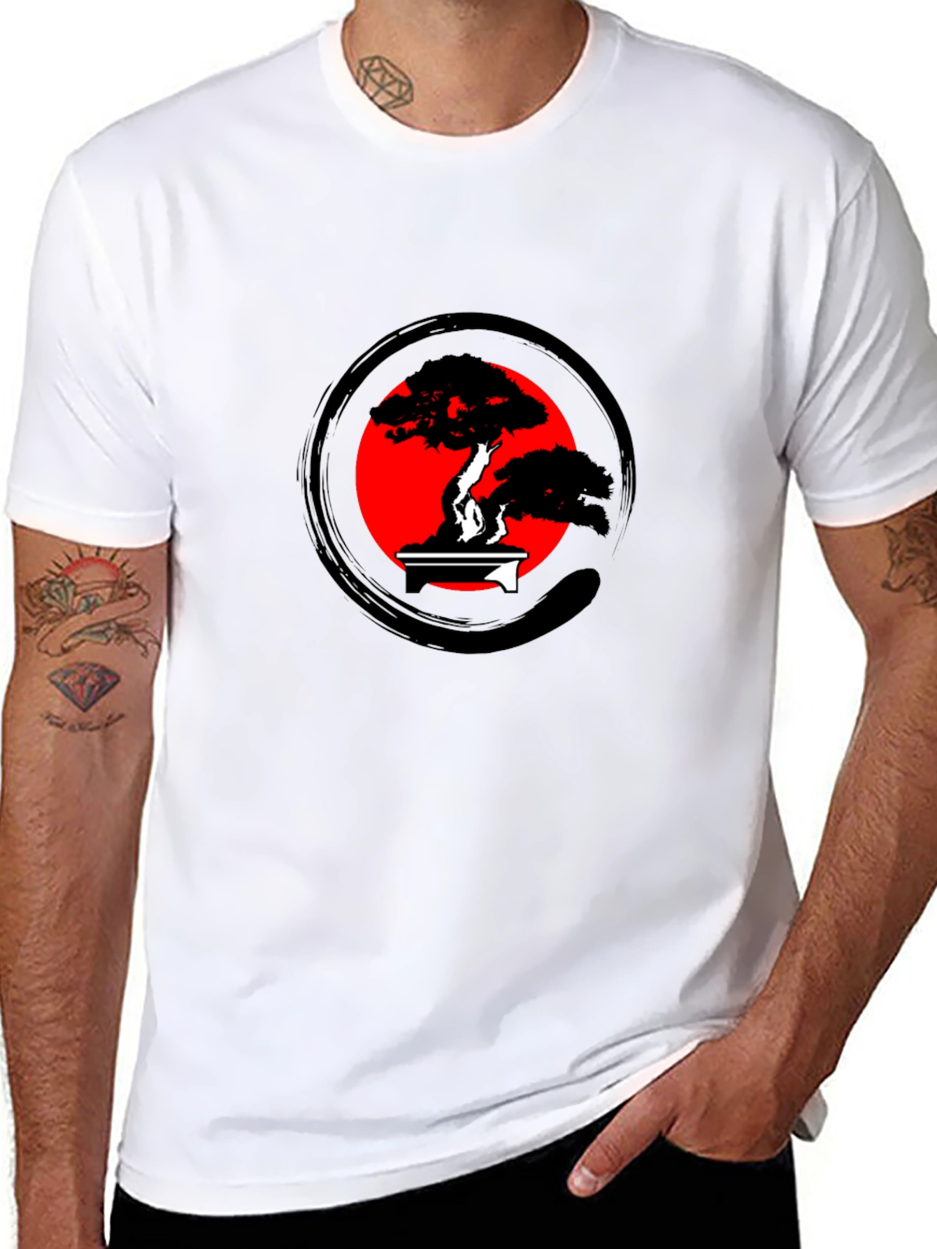Bonsai Tree Zen Circle Graphic Tee - Black