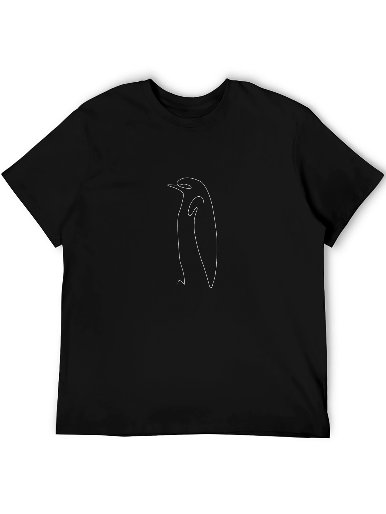 Minimalist Penguin Line Art Black T-Shirt