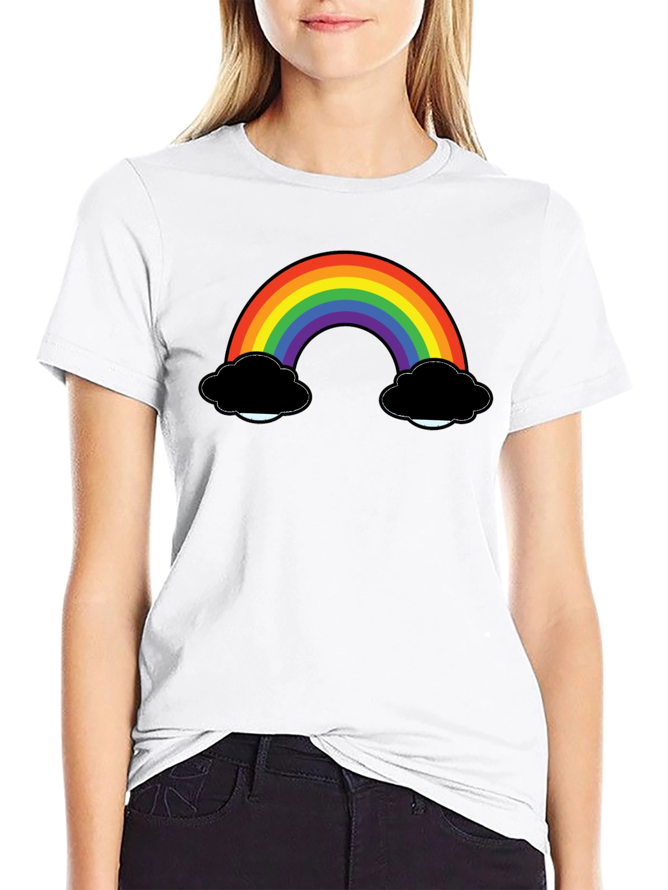 Rainbow & Cloud Black T-Shirt